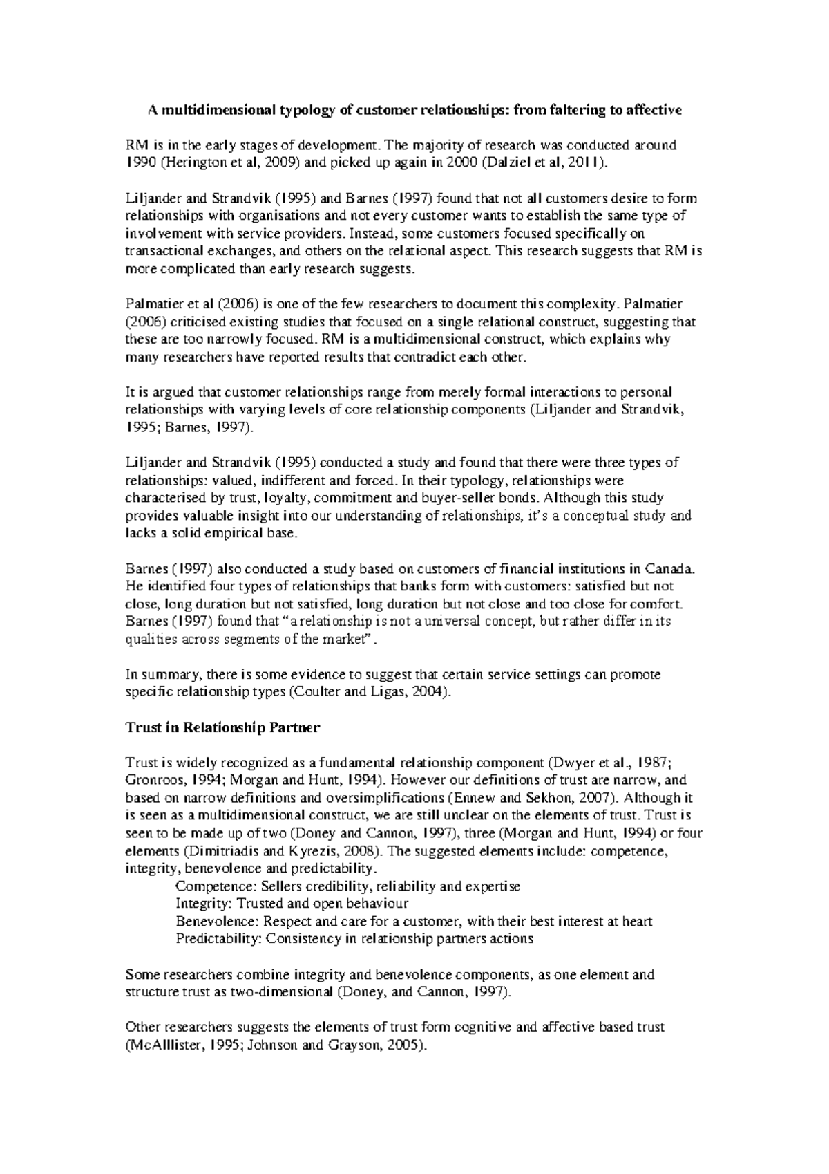 Notes - Essay - A multidimensional typology of customer relationships ...