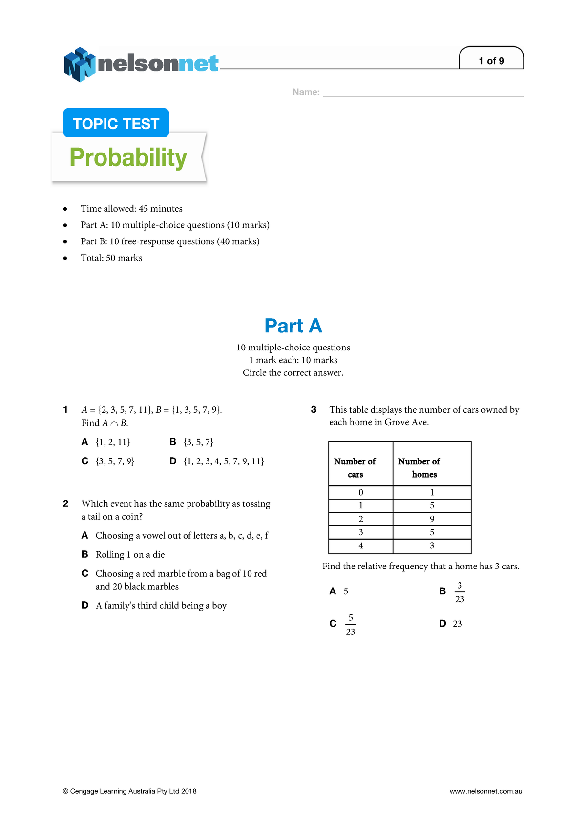 Chapter 9 Probability Name __________________________________ TOPIC