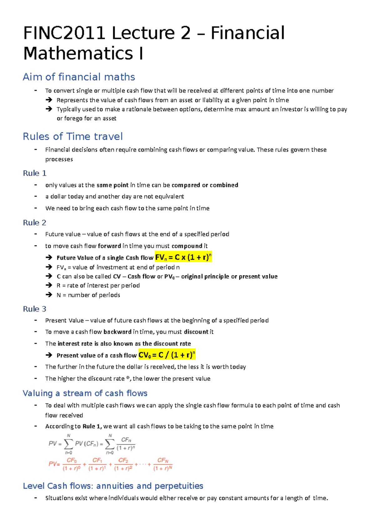 FINC2011 Lecture 2x - These rules govern these processes Rule 1 - only ...
