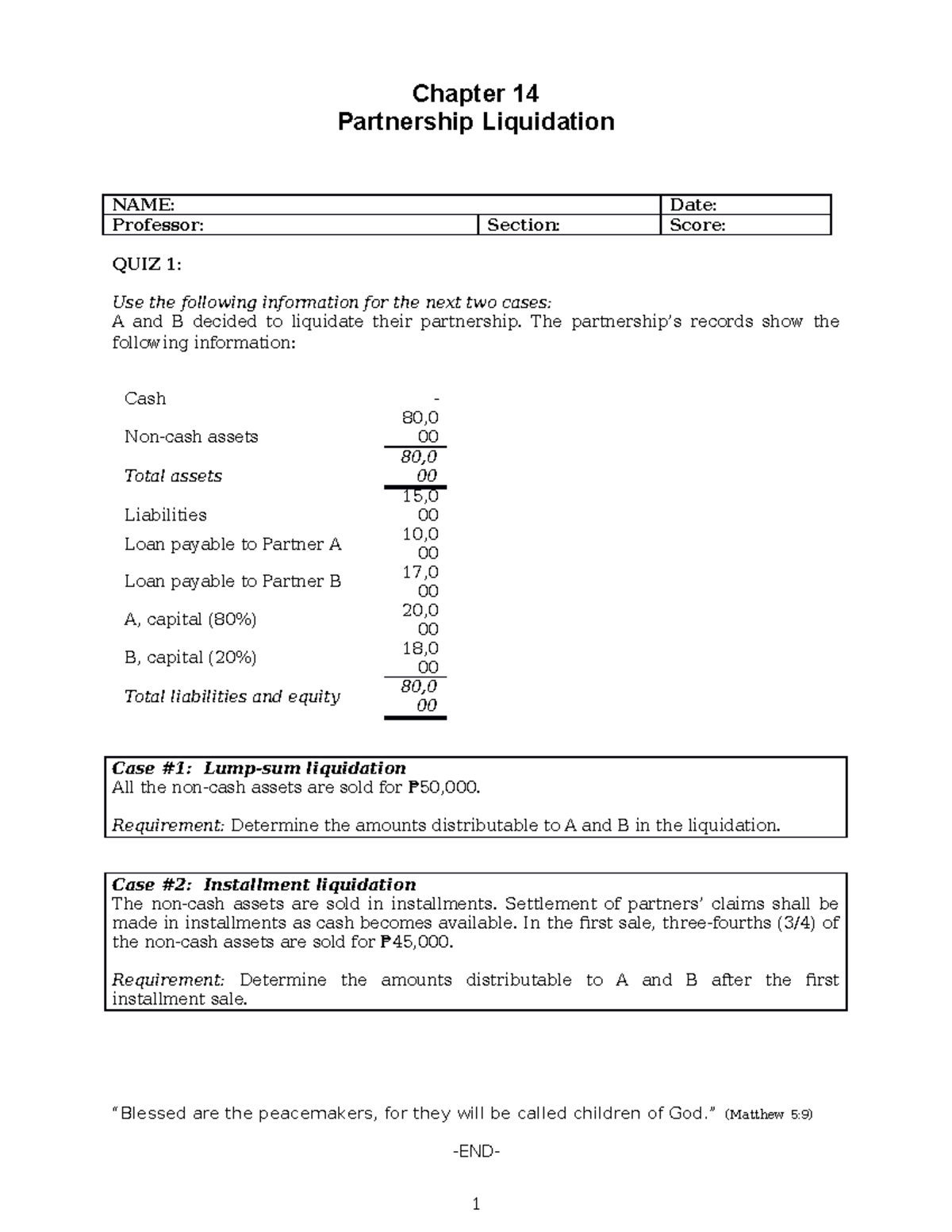 503405416 Quizzes Chapter 14 Partnership Liquidation - Chapter 14 ...