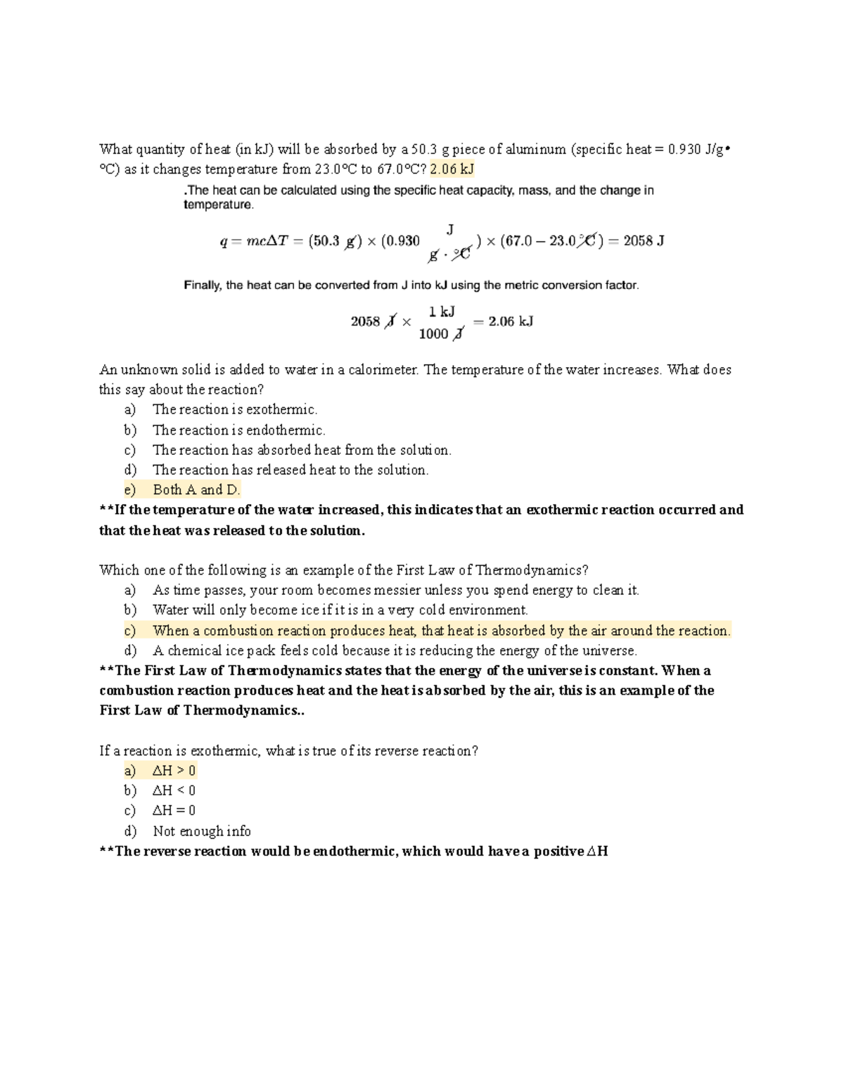 Chemistry 101 - Chapter 5 - Part 2 - What quantity of heat (in kJ) will ...