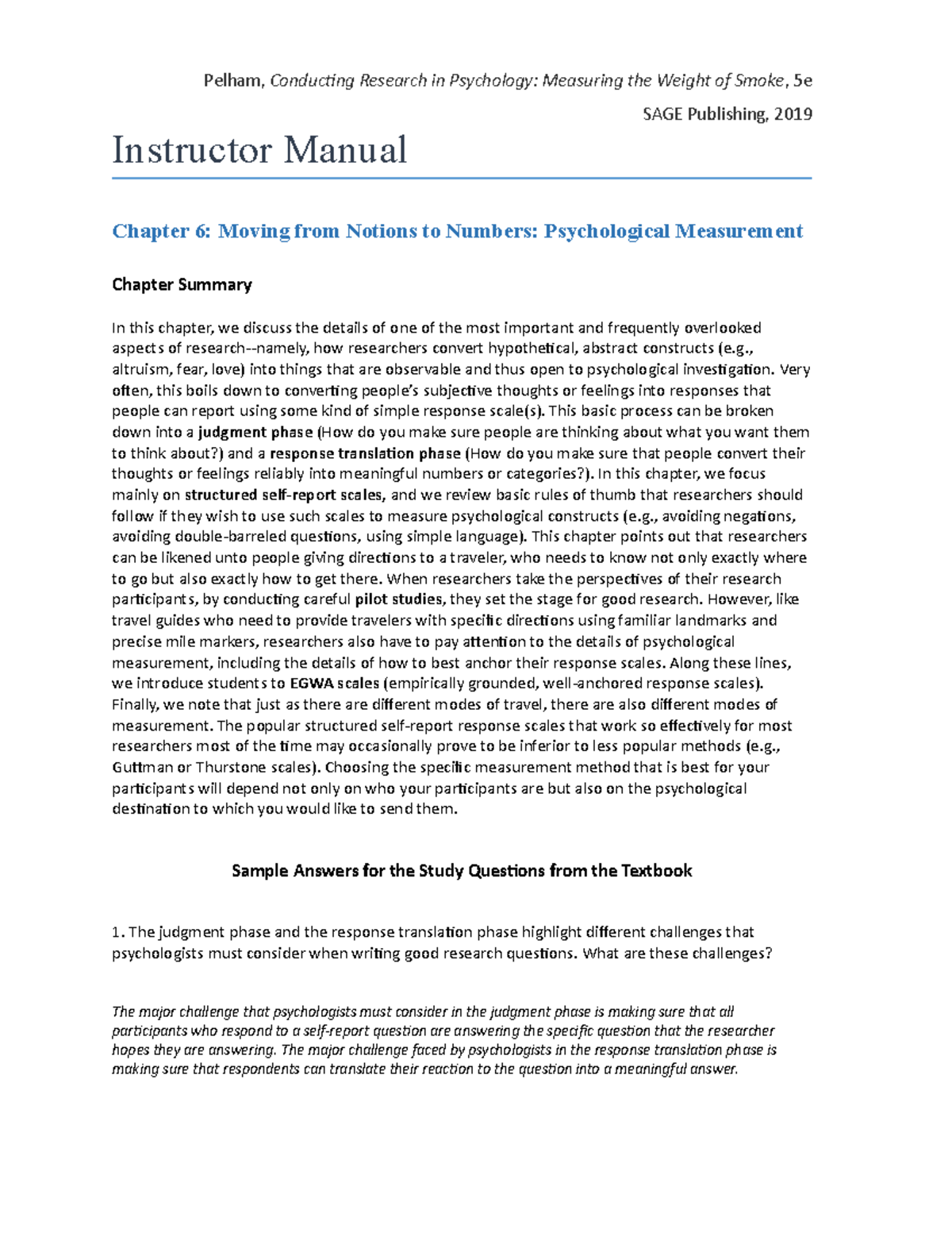 Pelham 5e IMTB Ch 06 FULL NOTES SAGE Publishing, 2019 Instructor