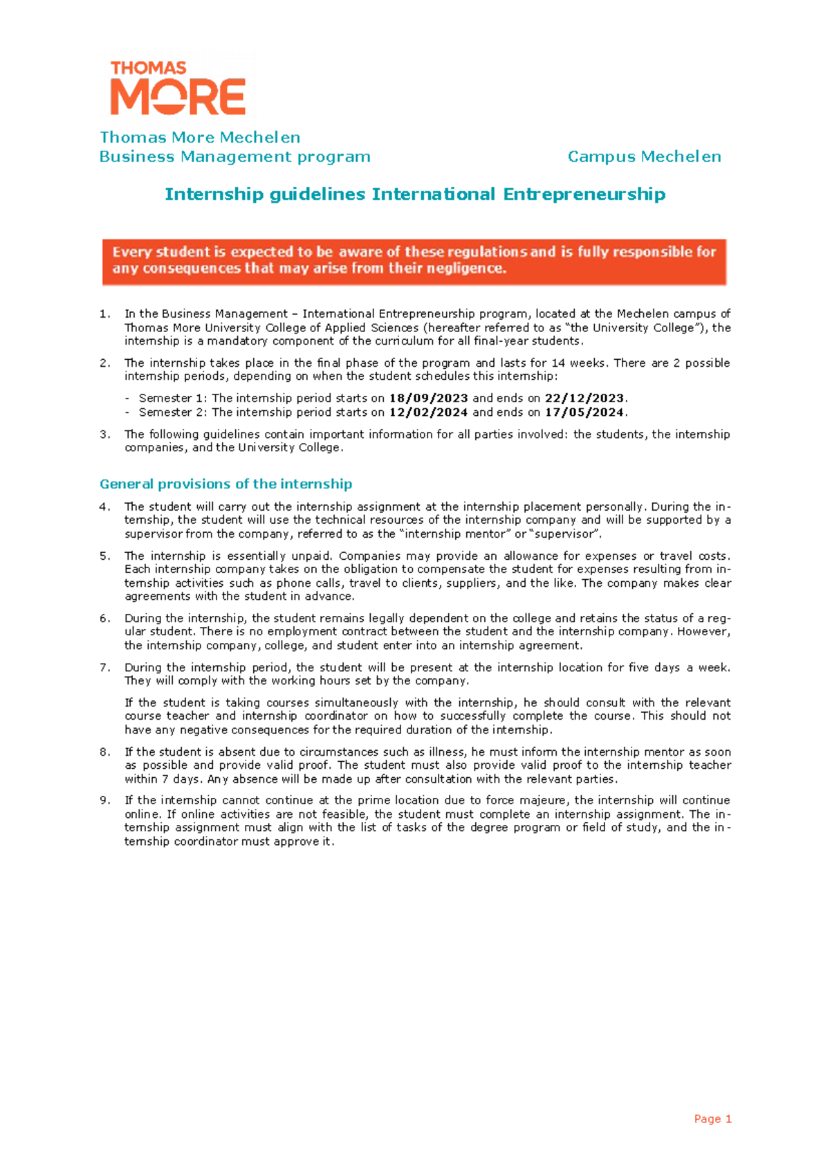 BIO Internship Guidelines 2023-2024 - Thomas More Mechelen Business ...