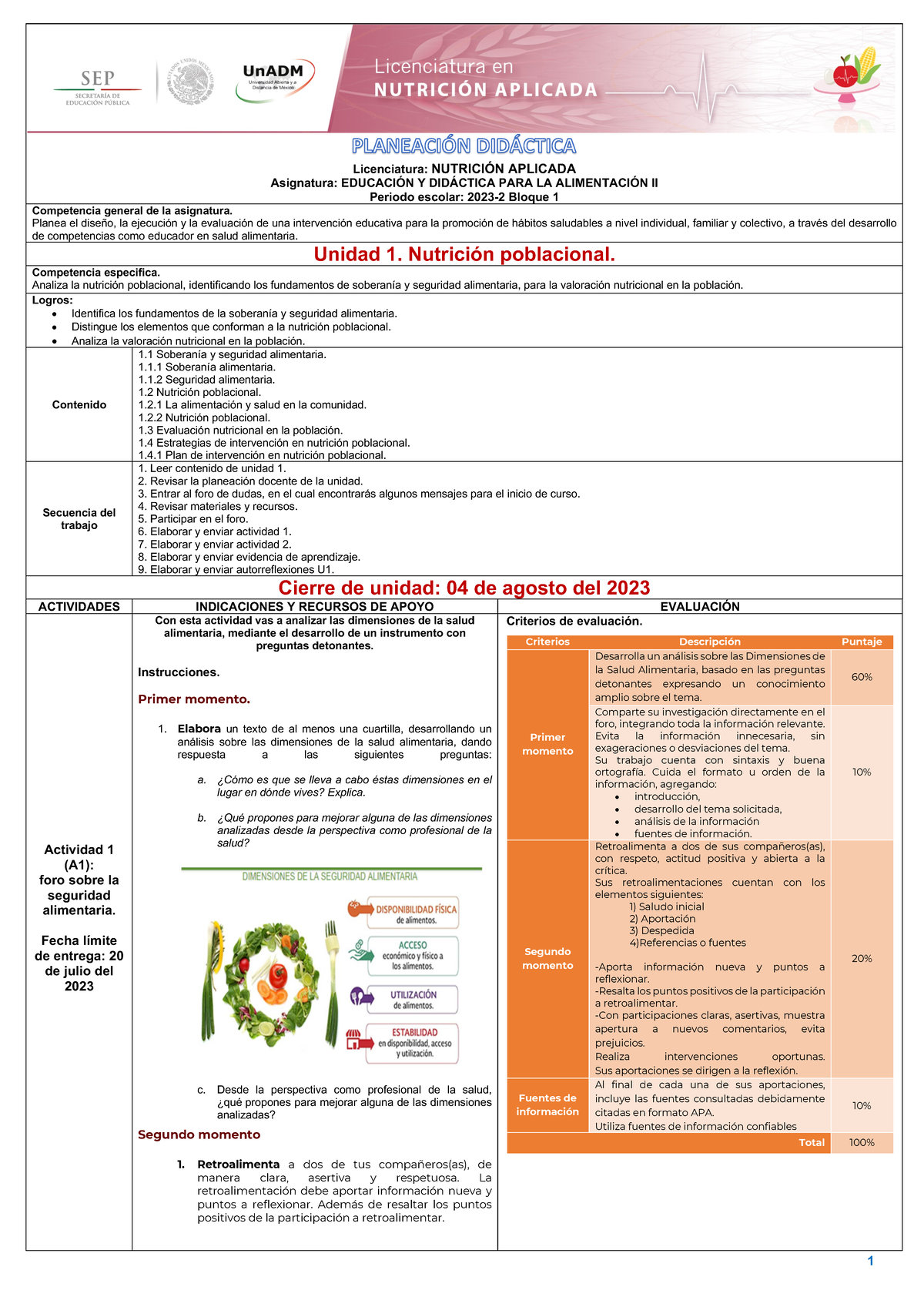 Planeacion Neda2 U1 Apuntes 1 Licenciatura NutriciÓn Aplicada Asignatura EducaciÓn Y 0356