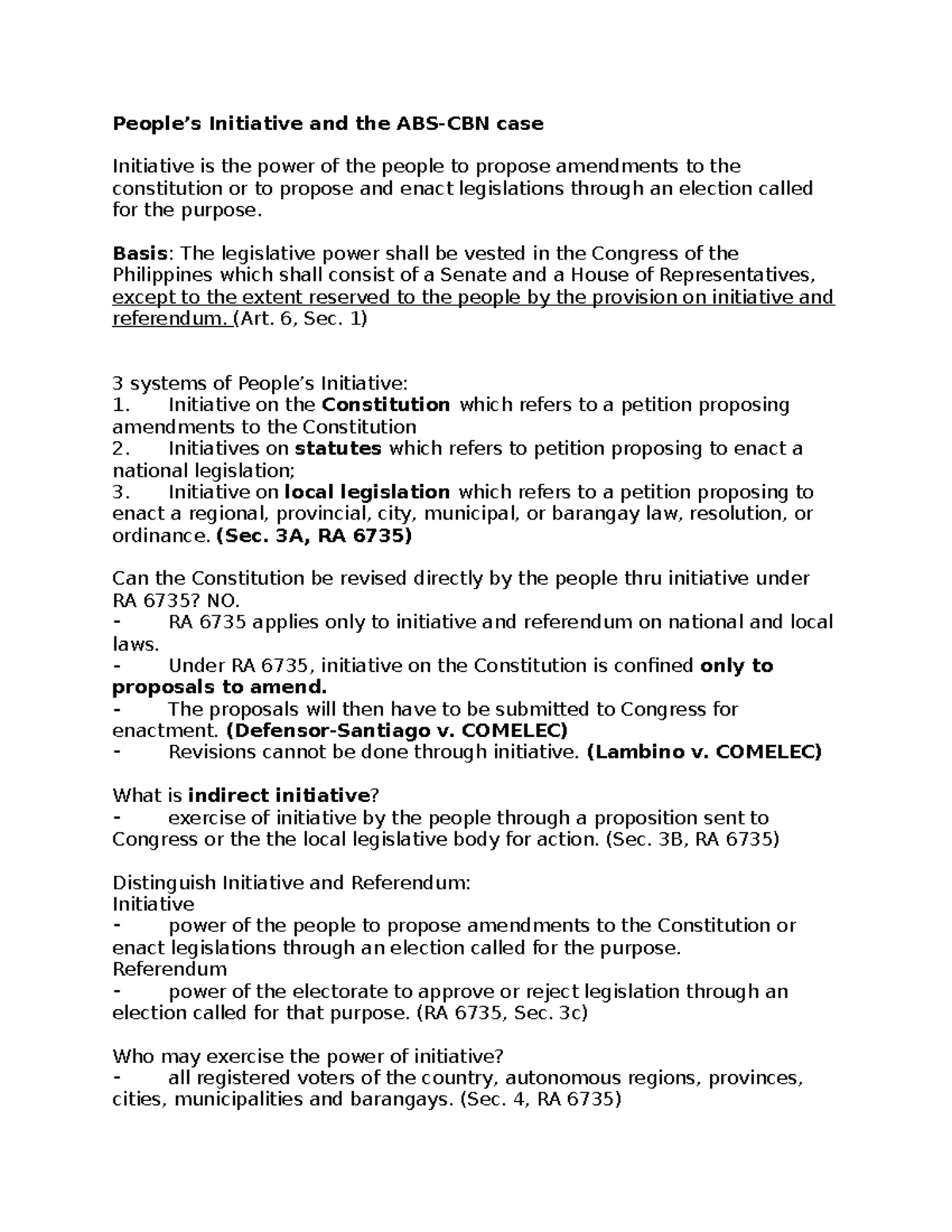 People's initiative - People’s Initiative and the ABS-CBN case ...