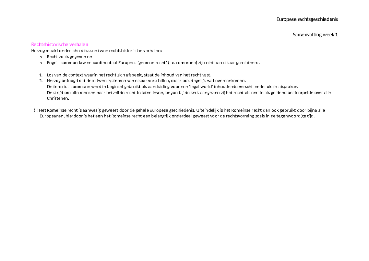 Samenvatting week 1 - 1. Los van de context waarin het recht zich