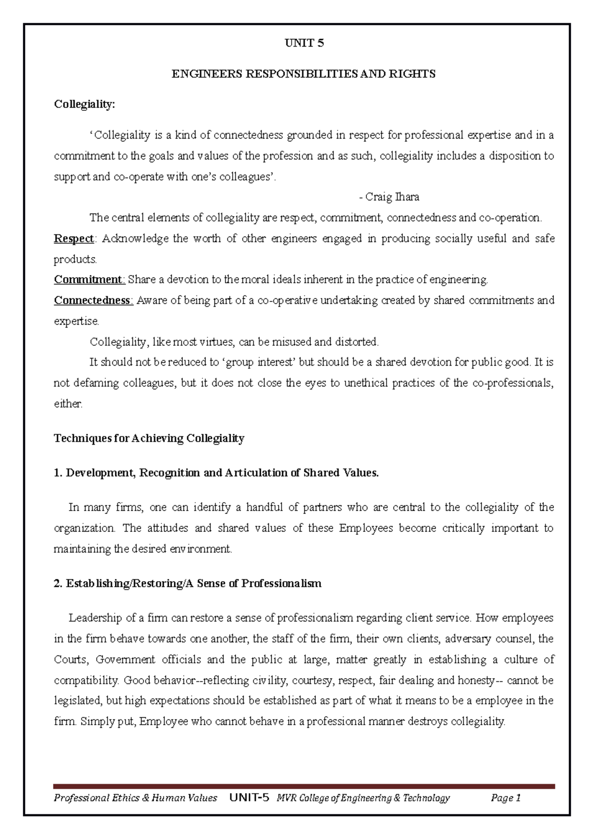 U-5 - Units - UNIT 5 ENGINEERS RESPONSIBILITIES AND RIGHTS Collegiality ...
