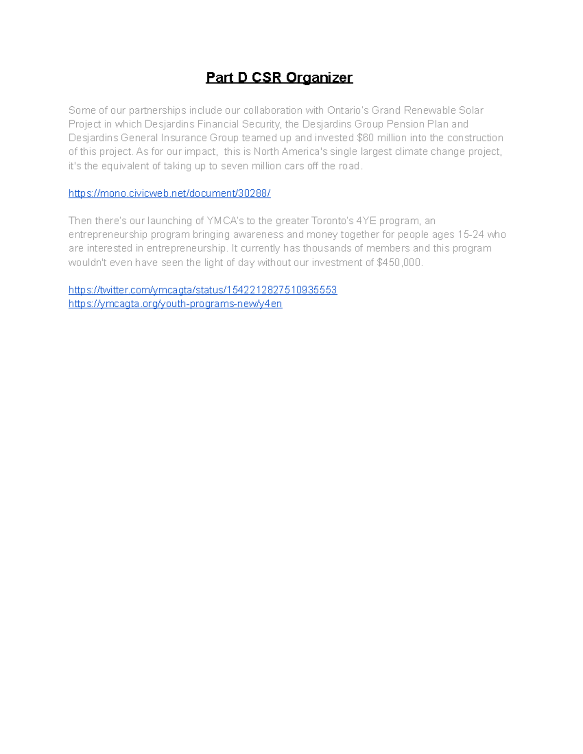 Part D CSR Organizer - The final component of CSR Project. - Part D CSR ...