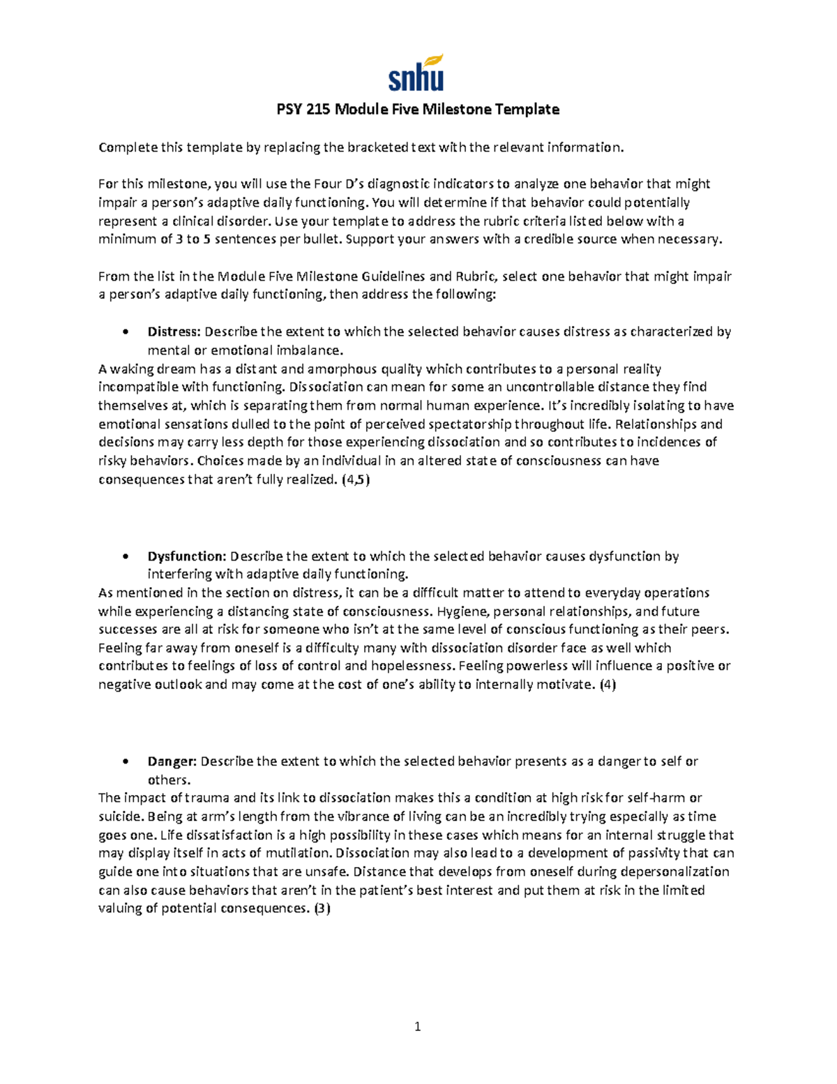 PSY 215 Module Five Milestone Complete - 1 PSY 215 Module Five ...