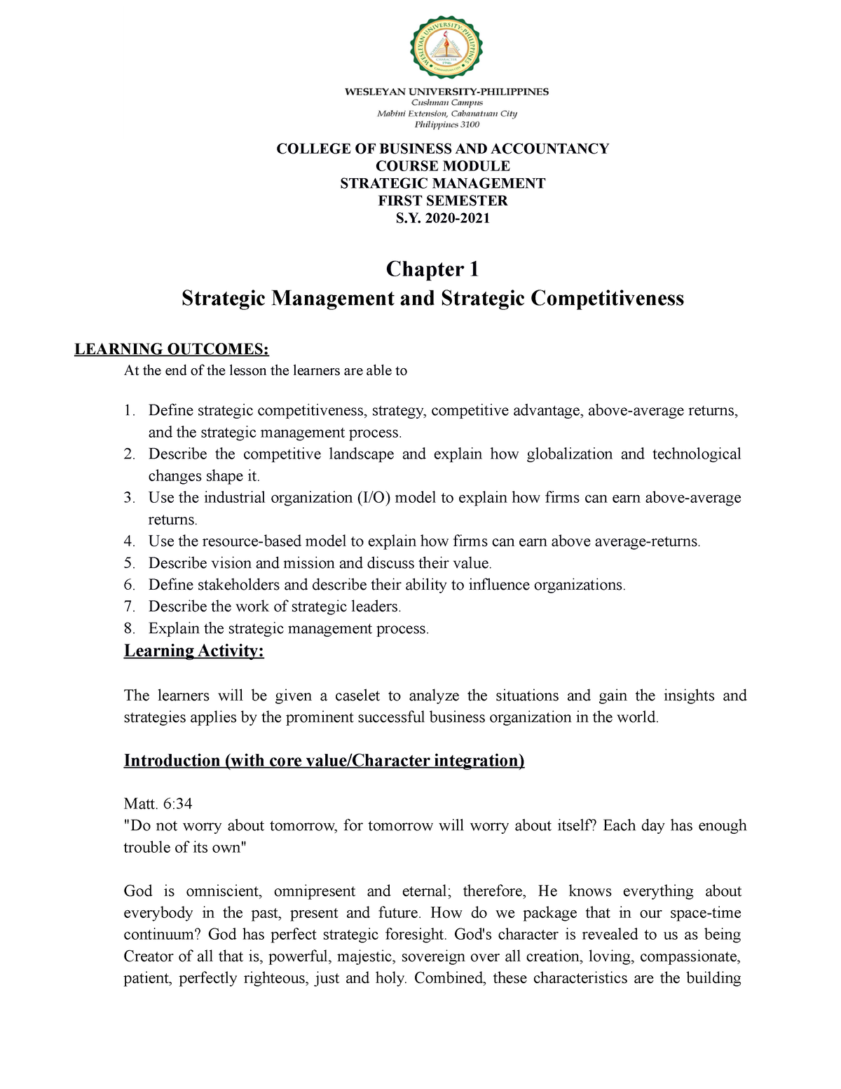 Module 1-Chapter 1 SM - Chapter 1 Strategic Management And Strategic ...