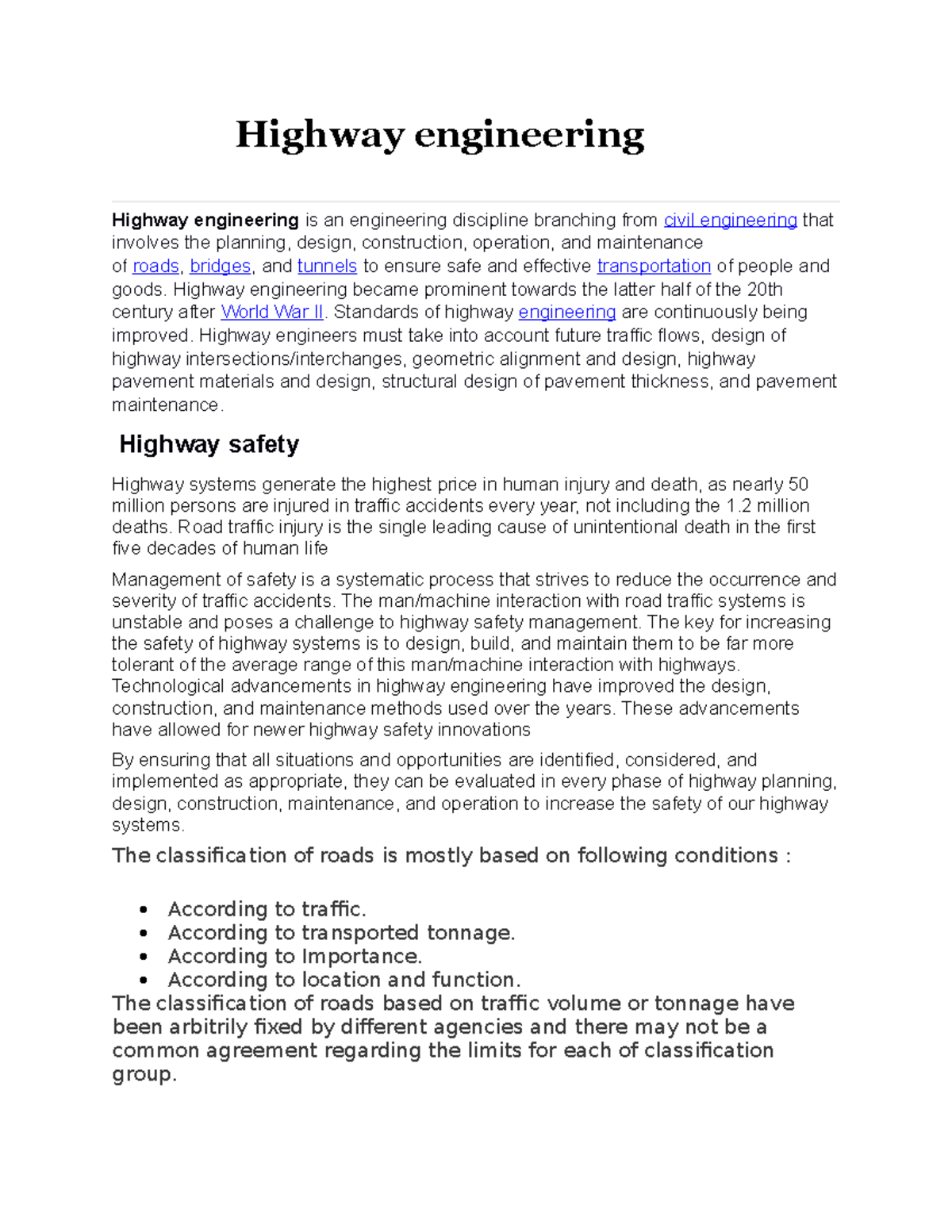 Highway engineering lecture note Highway engineering Highway