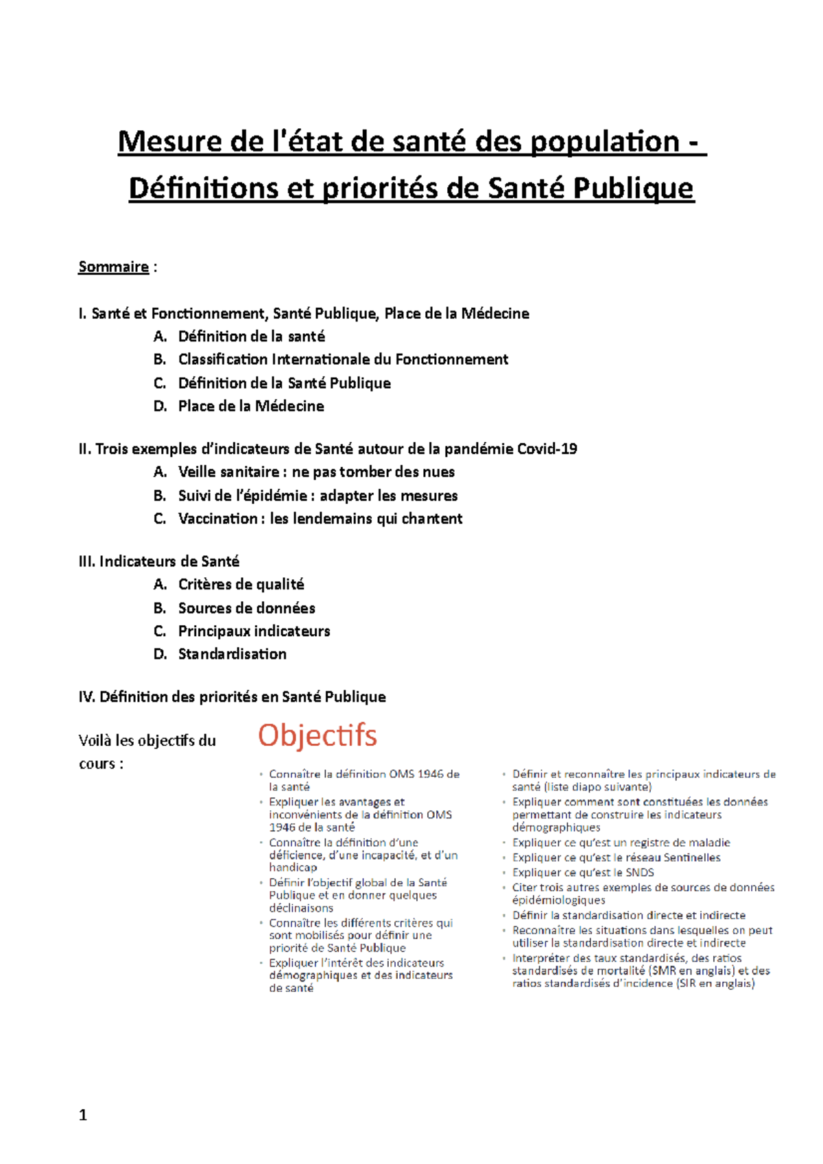Priorite De Sante Publique Definition Oms Mesure de l'état de santé des populations - Définitions et priorités de Santé  Publique - Studocu