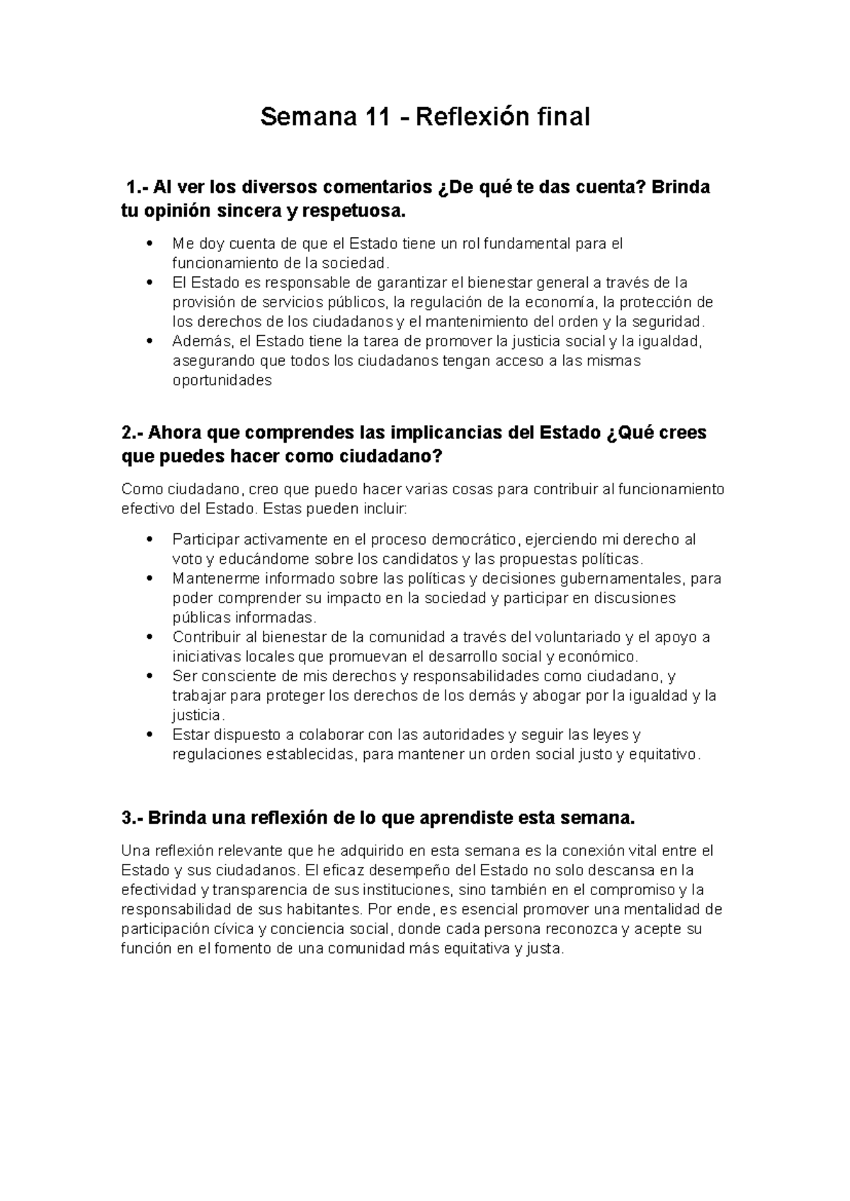 Semana 11 (Reflexión Final) - Semana 11 - Reflexión final 1.- Al ver ...