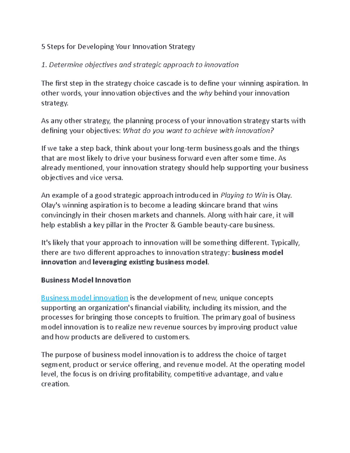 Innovation - Notes - 5 Steps for Developing Your Innovation Strategy 1 ...