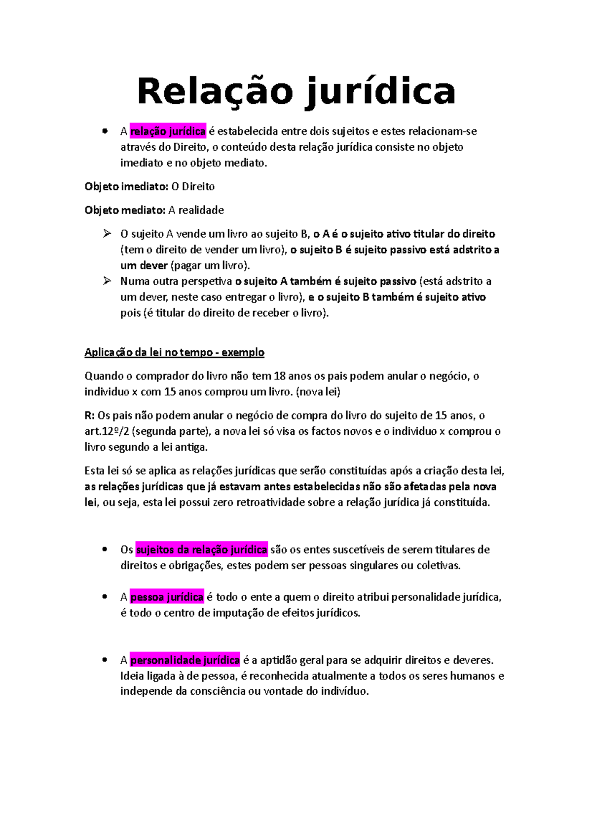 Relação jurídica - Relação jurídica A relação jurídica é estabelecida ...