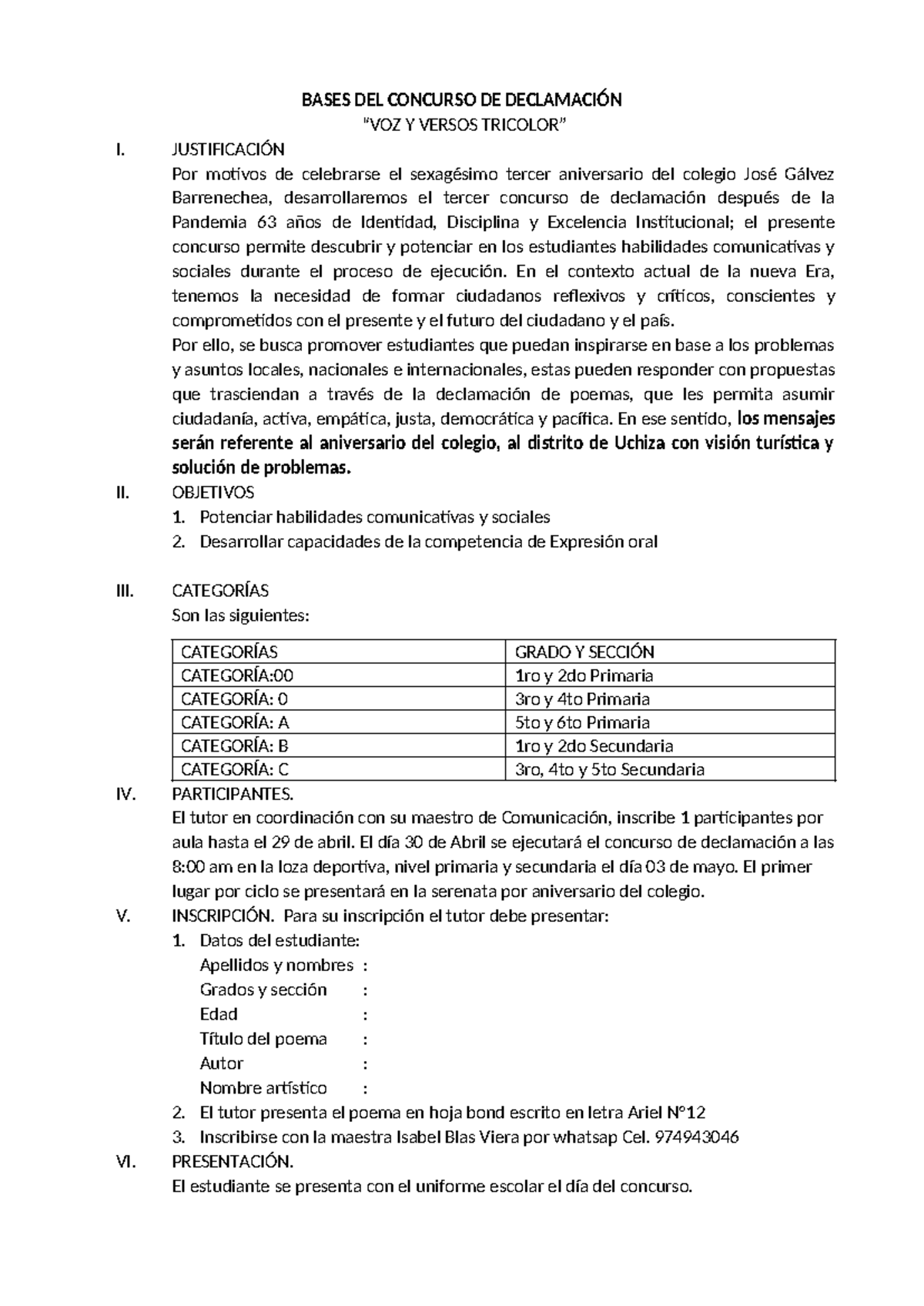 Bases Del Concurso De Declamación 2024-1 - BASES DEL CONCURSO DE ...