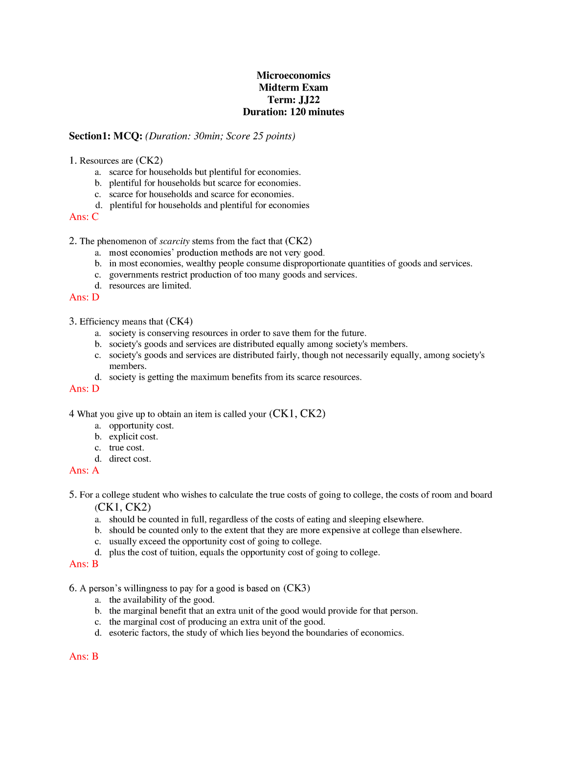 Micro Midterm Exam 2022 - Microeconomics Midterm Exam Term: JJ Duration ...