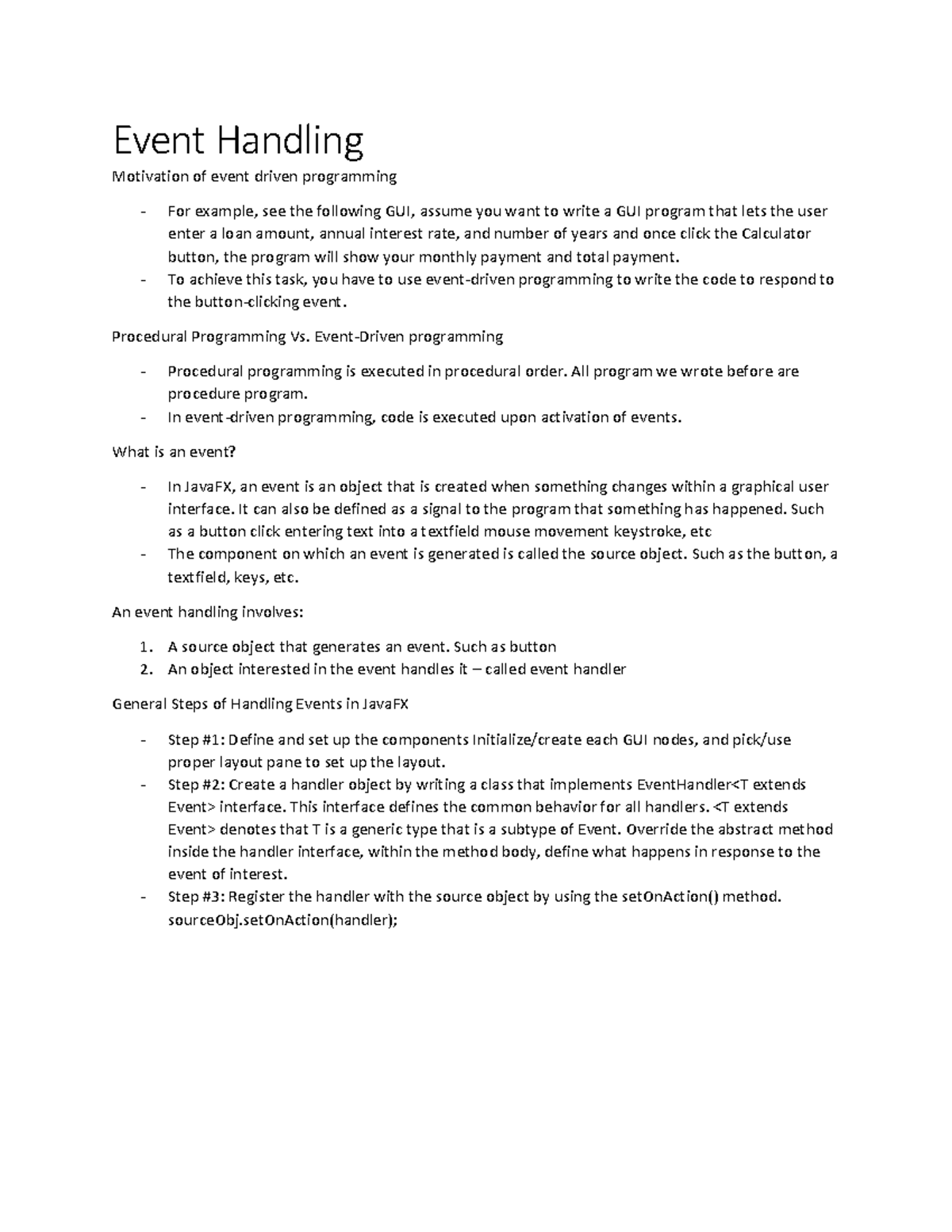 Event Handling - Lecture Notes - Event Handling Motivation of event ...