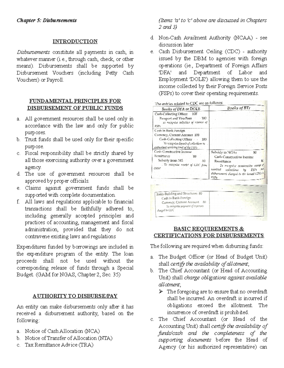 Chapter-5-Disbursement - Chapter 5: Disbursements INTRODUCTION ...