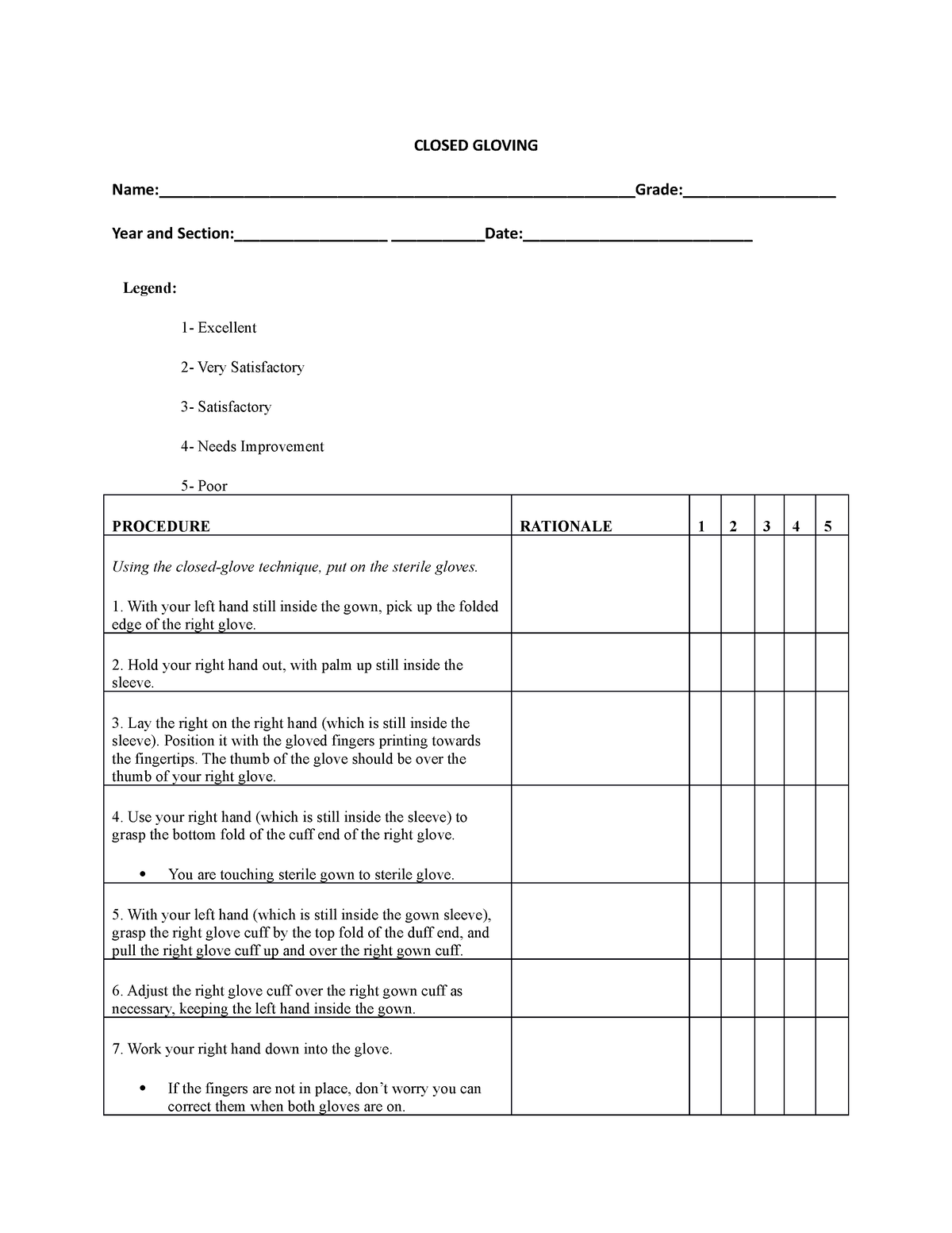 Closed Gloving - Checklist for student nurses. - CLOSED GLOVING - Studocu