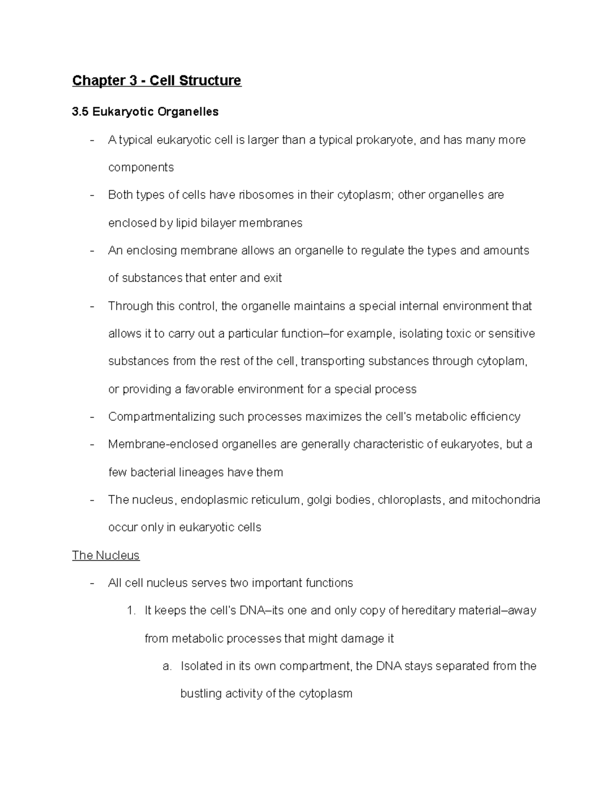 Bio 101 Chapter 3 5 Notes Chapter 3 Cell Structure 3 Eukaryotic