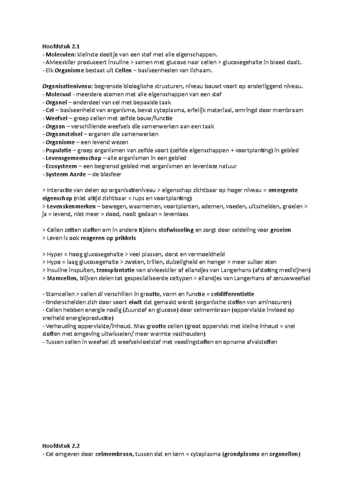 Biologie H2 H3H4 Samenvatting - Hoofdstuk 2. Moleculen : Kleinste ...