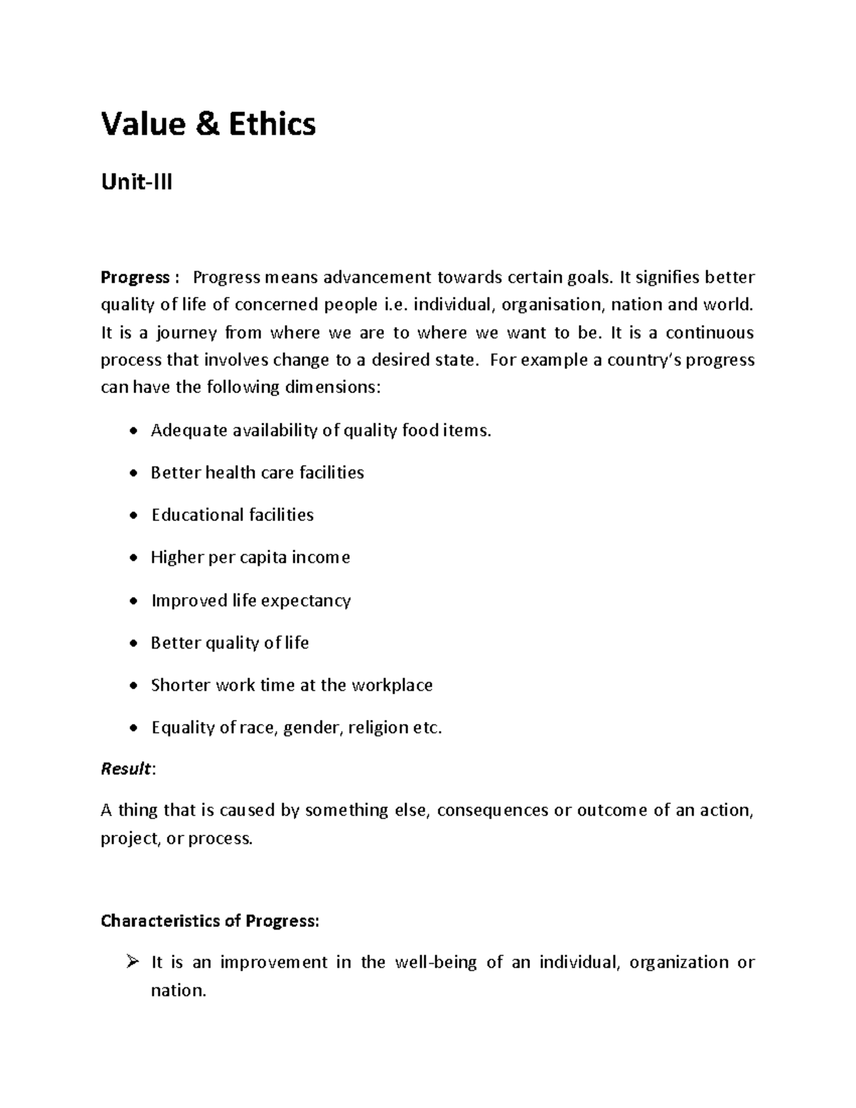 Uni 3 - Lecture notes 5 - Value & Ethics Unit-III Progress : Progress ...