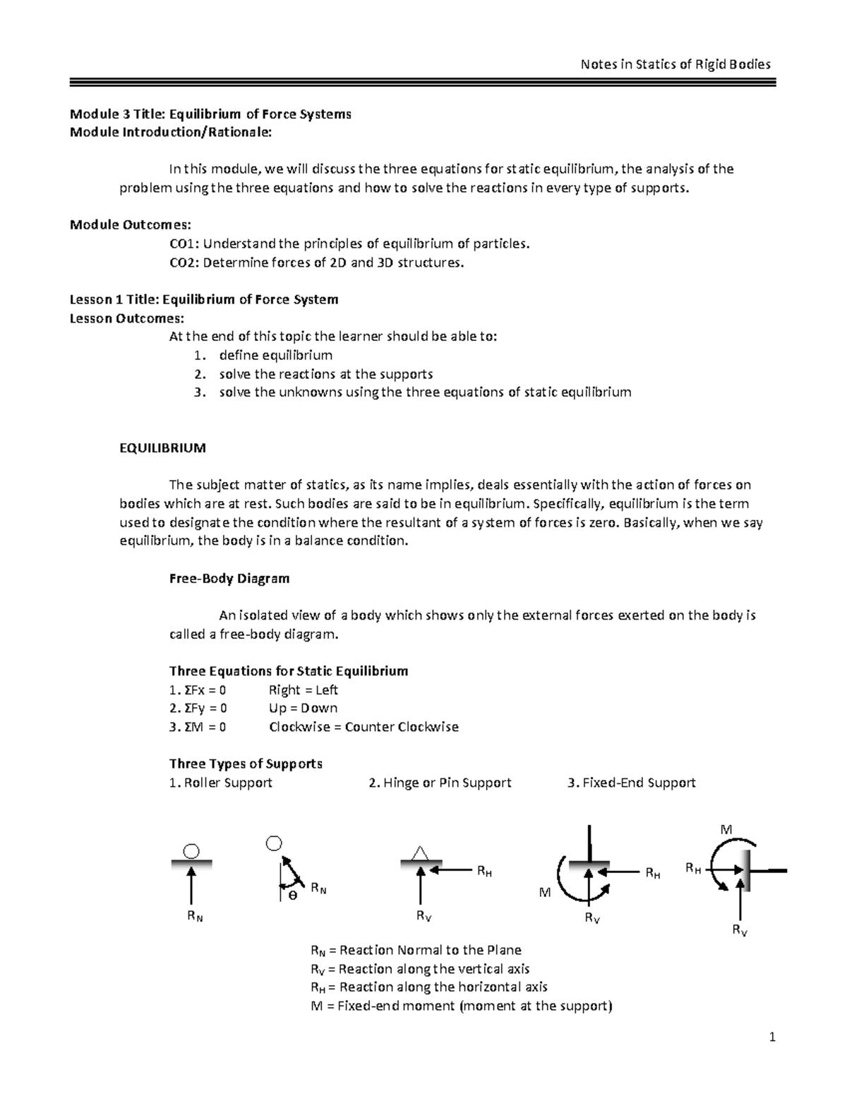 Module 3 equilibrium of force systems 1 Module 3 Title Equilibrium