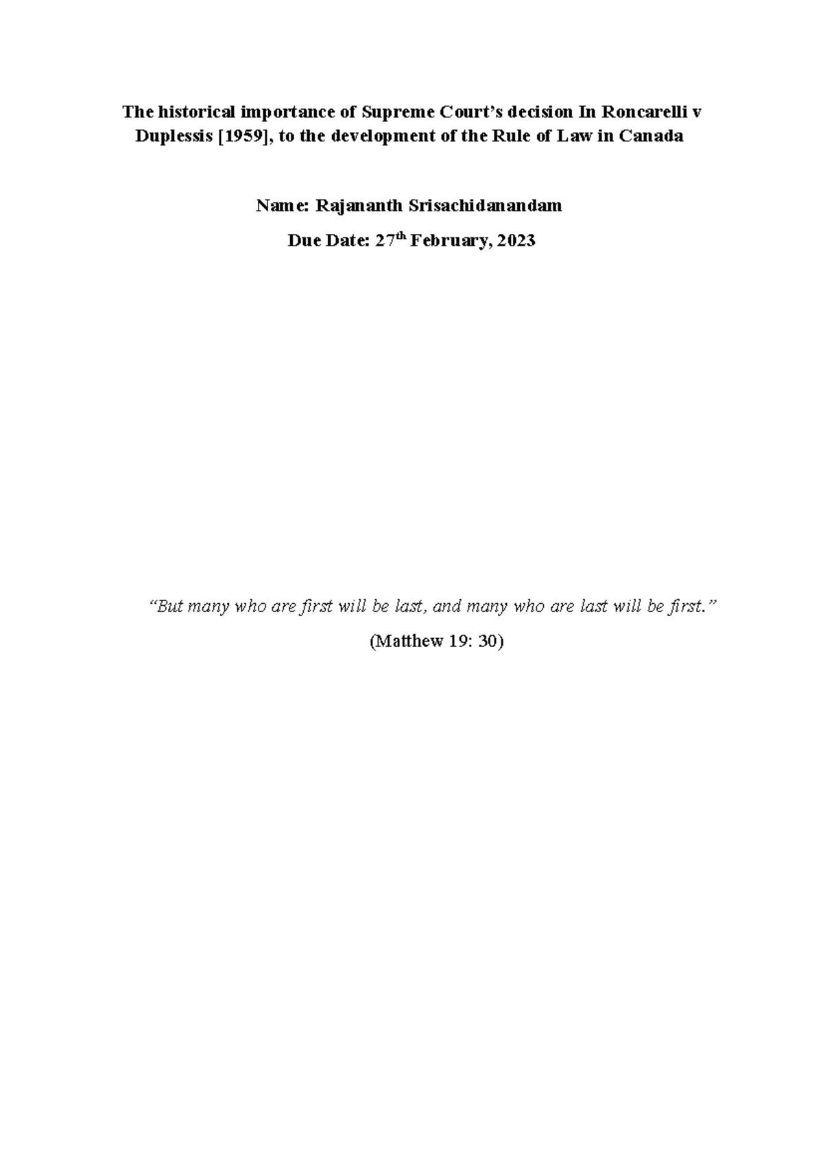 Final essay - n/a - The historical importance of Supreme Court’s ...