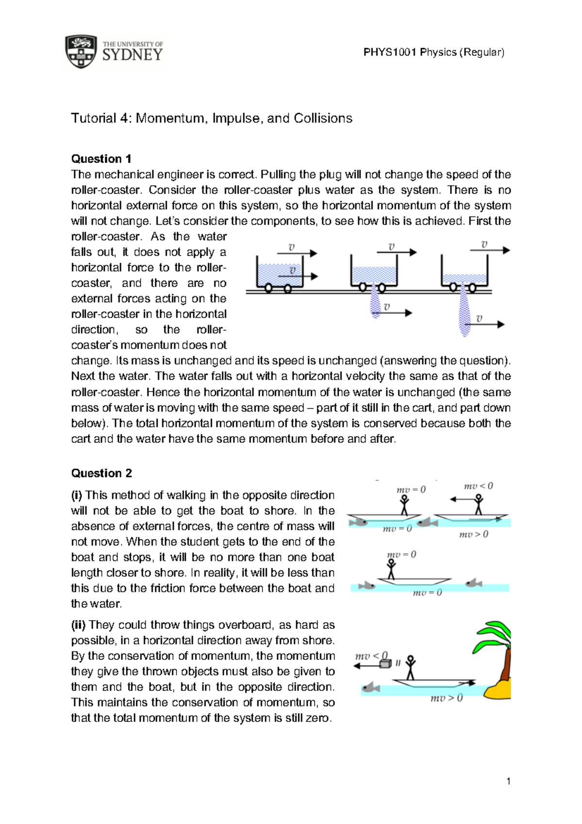 Phys1001 Tutorial 4 Solution - 1 PHYS1001 Physics (Regular) Tutorial 4 ...