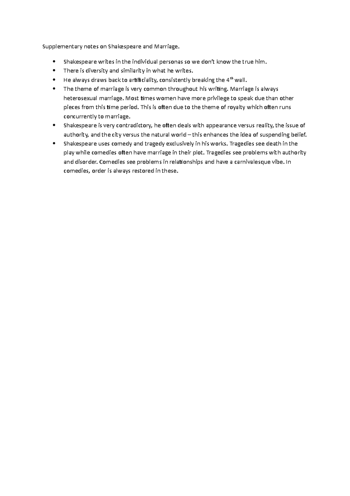 Supplementary notes on Shakespeare and the theme of Marriage ...