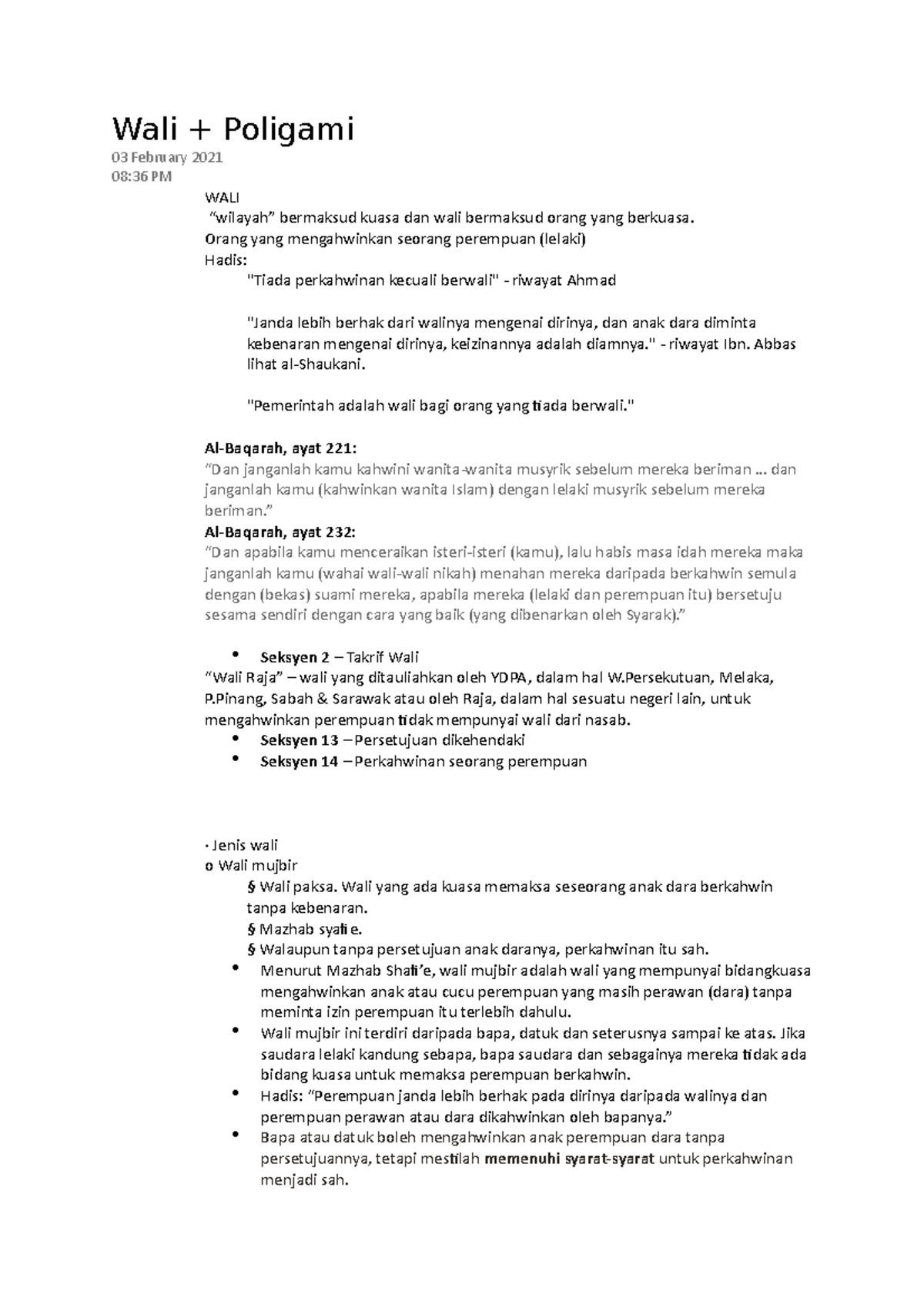 Wali Poligami Lecture Notes 8 Islamic Family Law Lia3021 Studocu