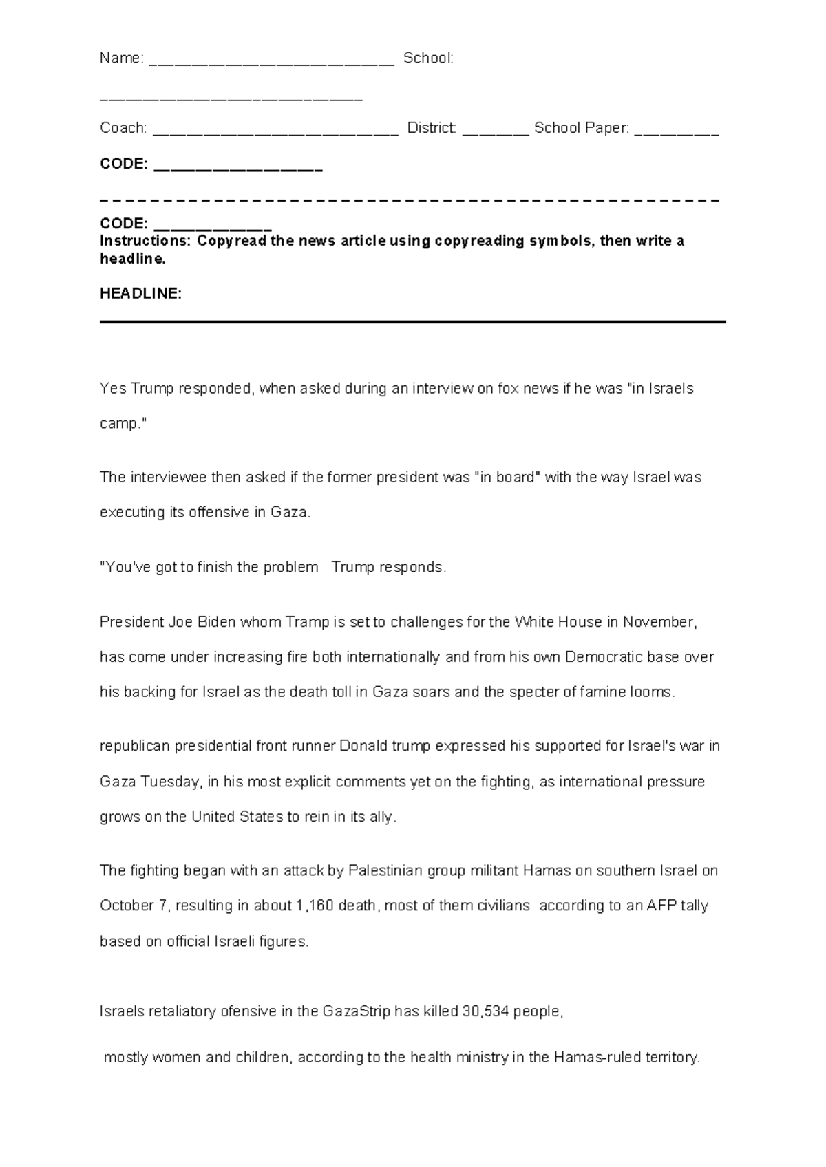 Copyreading Exercise - Name: _____________________________ School ...
