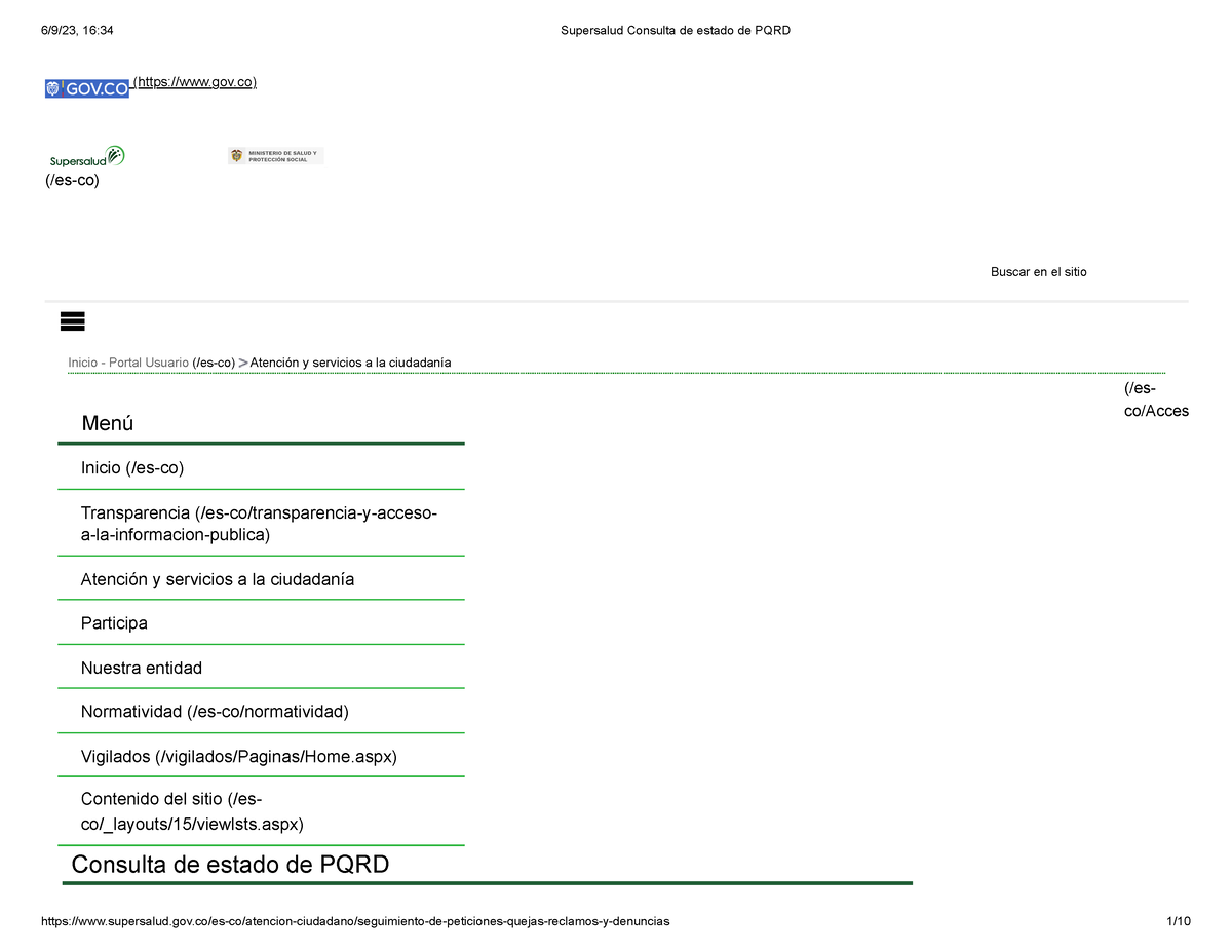 Supersalud Consulta De Estado De PQRD - Inicio - Portal Usuario (/es-co ...