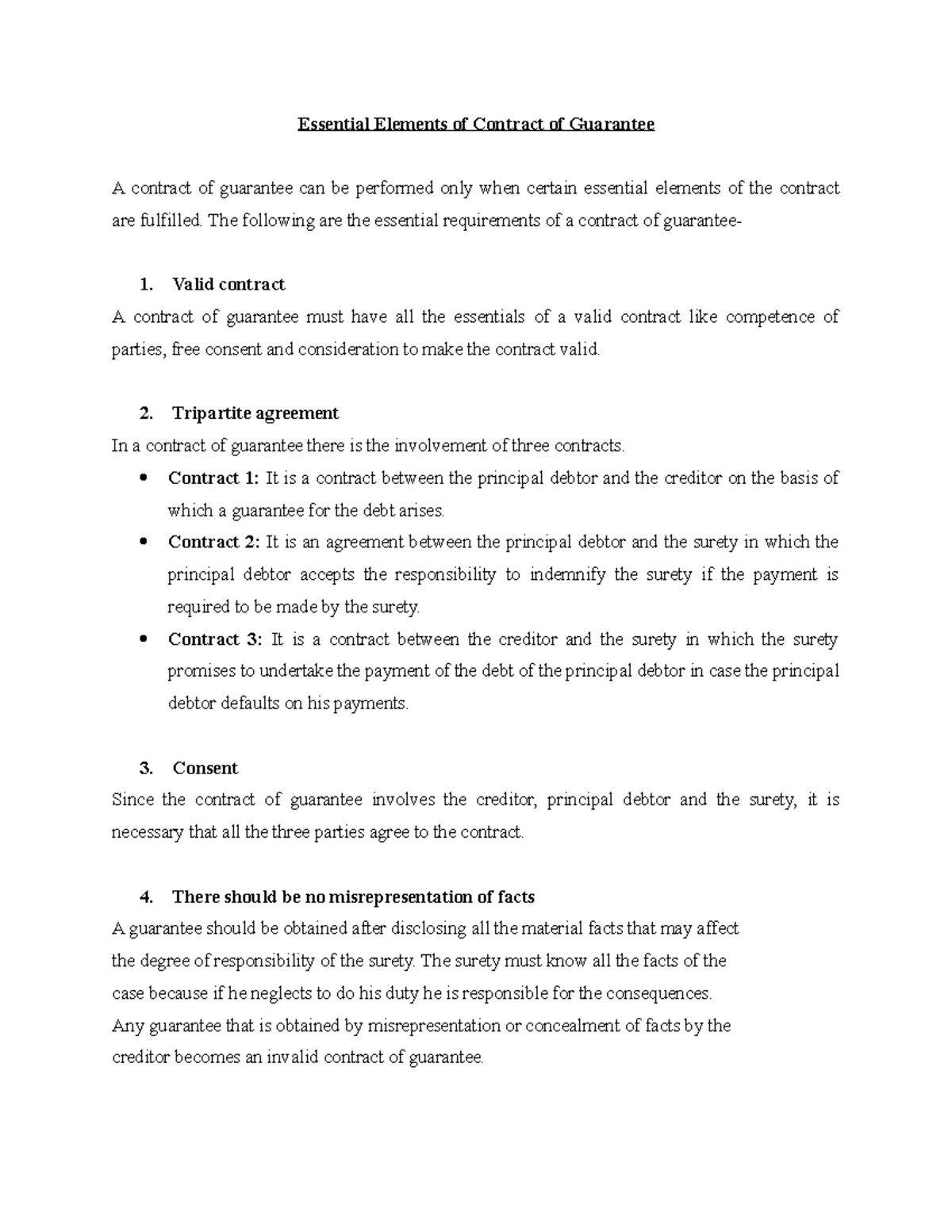 Essentials of contract of guarantee - Essential Elements of Contract of ...