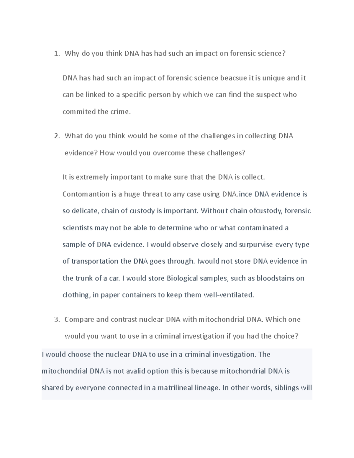 unit 7 critical thinking questions forensic science