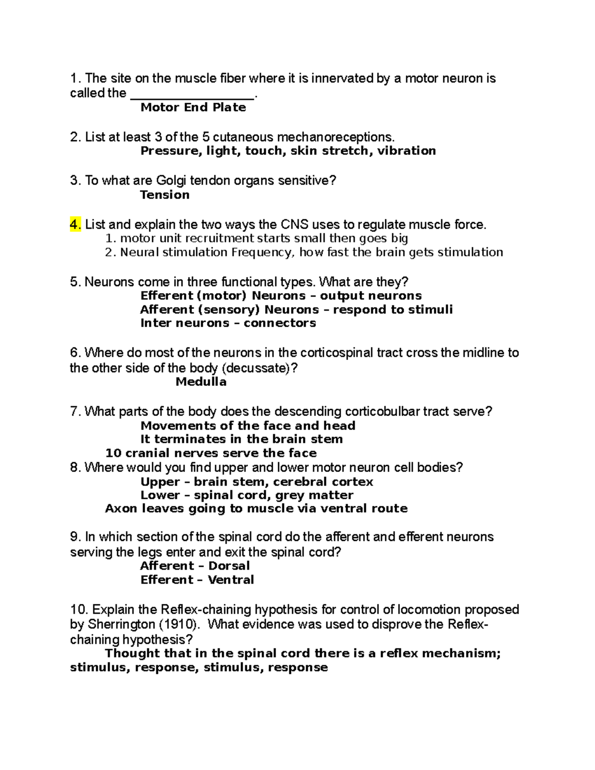 Study Questions for Exam 1 S23 1. The site on the muscle fiber