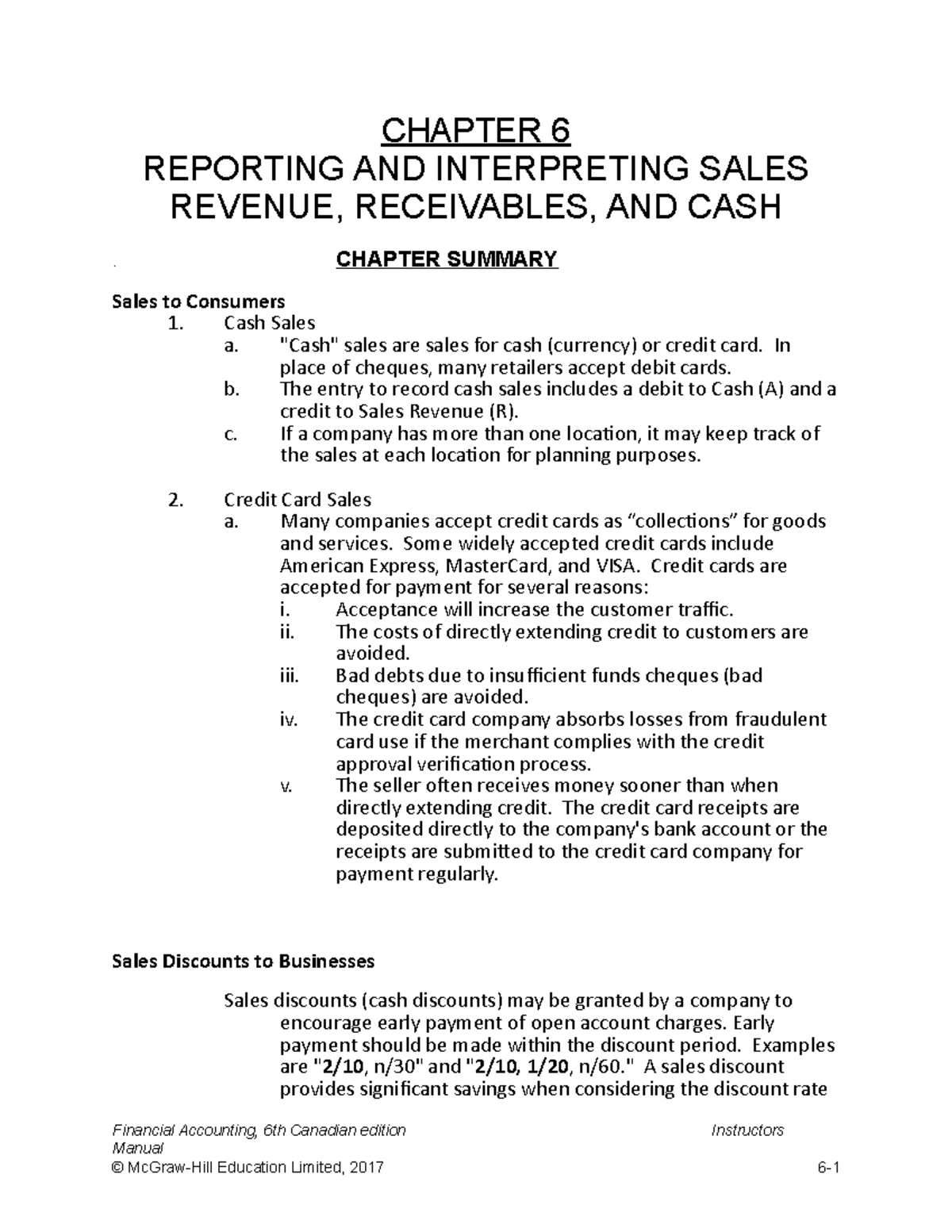 Chapter 6 Summary 1 - CHAPTER 6 REPORTING AND INTERPRETING SALES ...