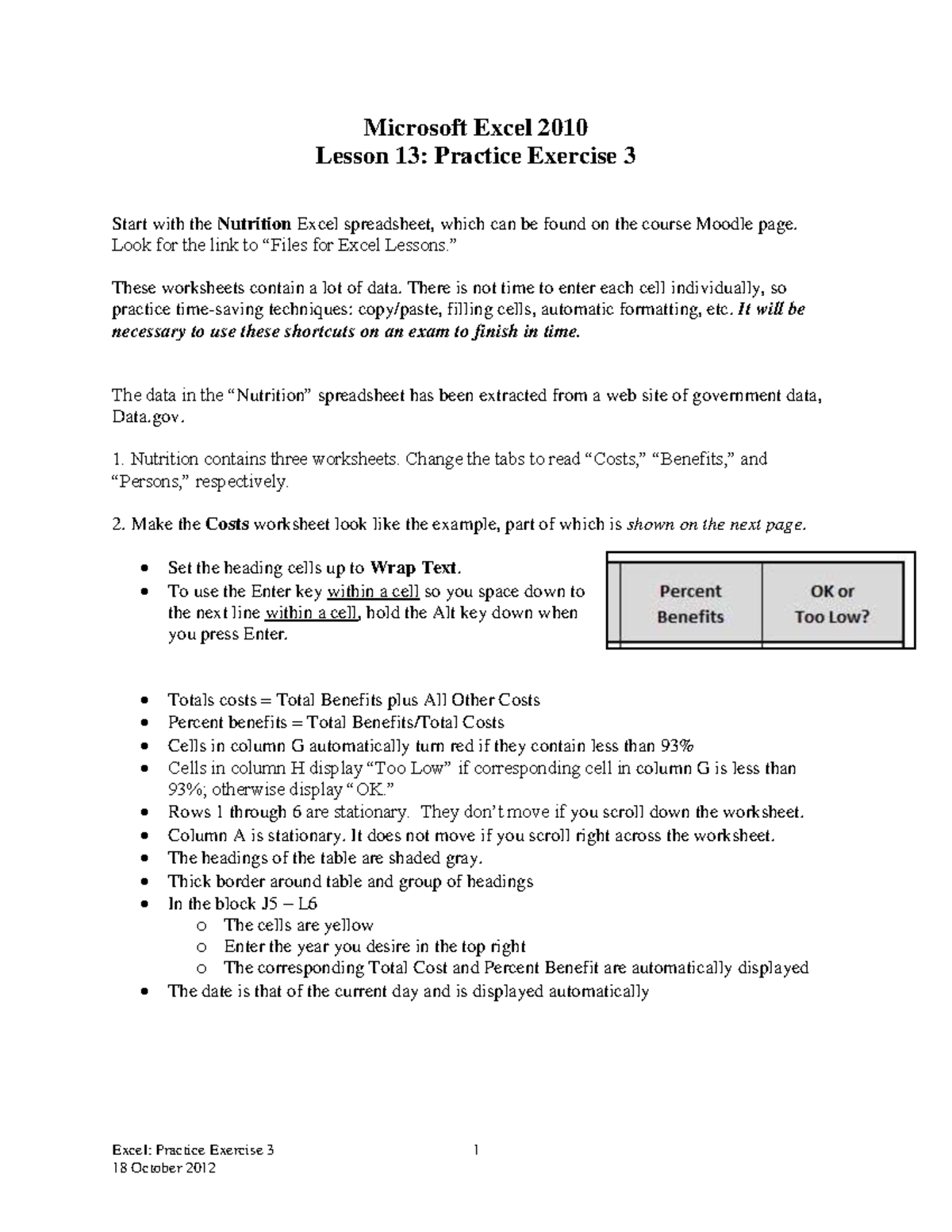 Excel 2010 Lesson 13 - Excel: Practice Exercise 3 1 Microsoft Excel ...