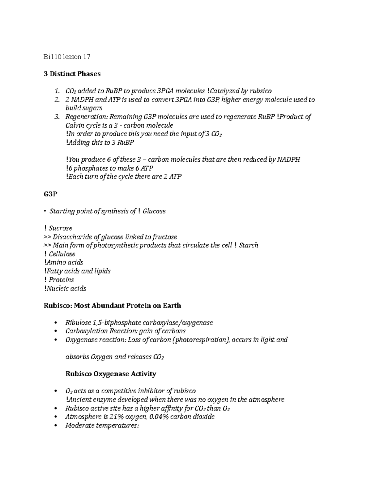 Bi110 Lesson 17 - Business Notes - Bi110 Lesson 17 3 Distinct Phases CO ...