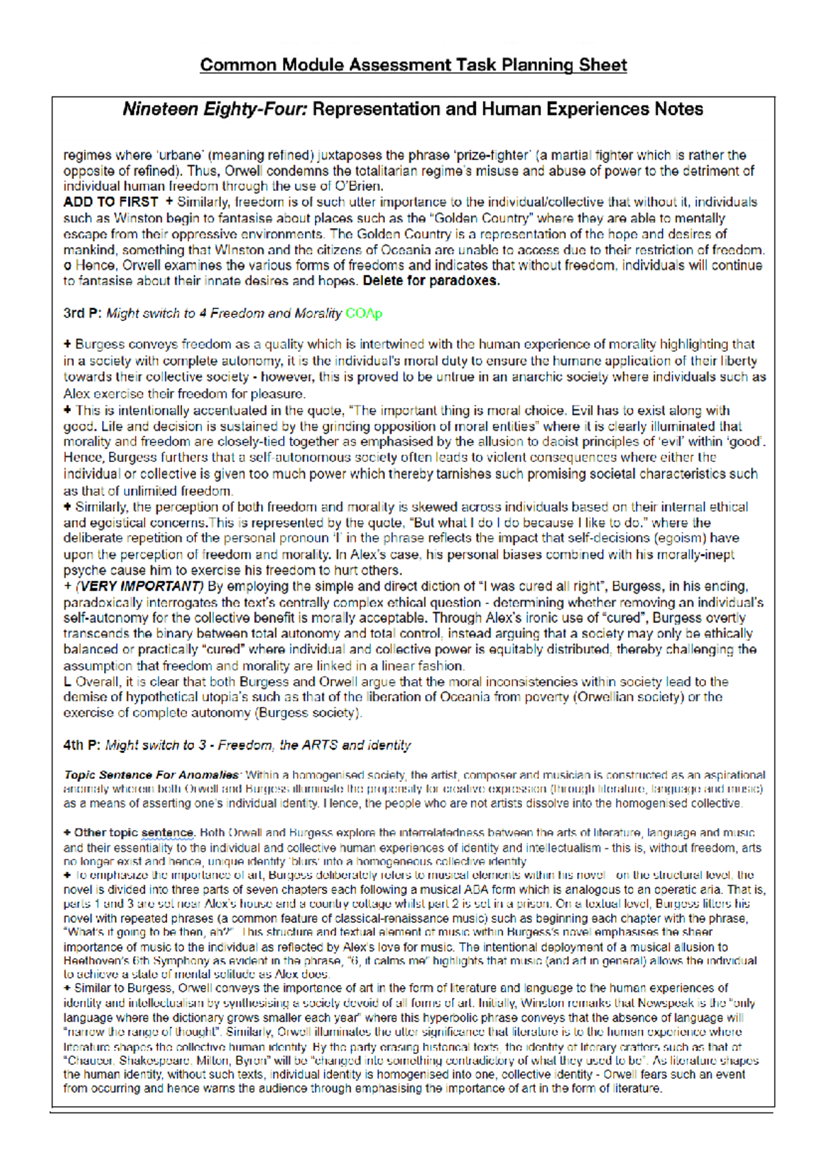 Final Essay Planner - TERM IV Assesment FORM VI - Common Module ...