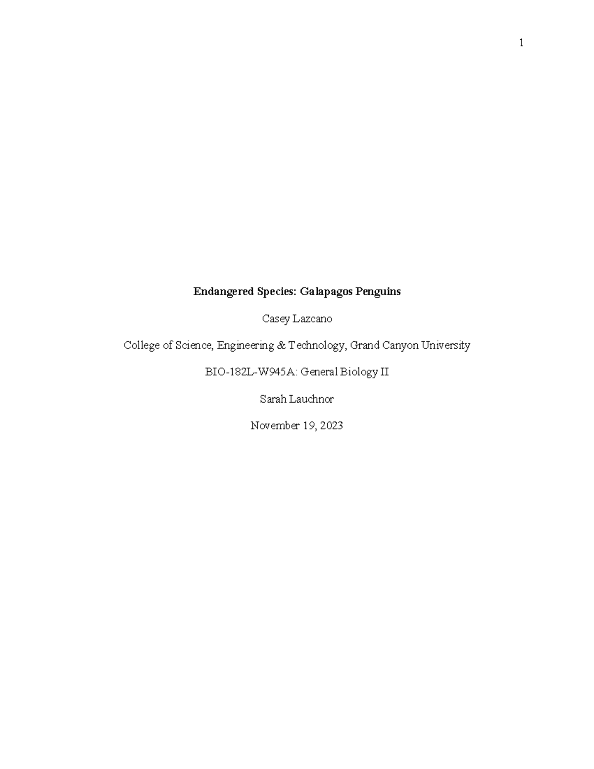 CLazcano Ecology Essay - Endangered Species: Galapagos Penguins Casey ...