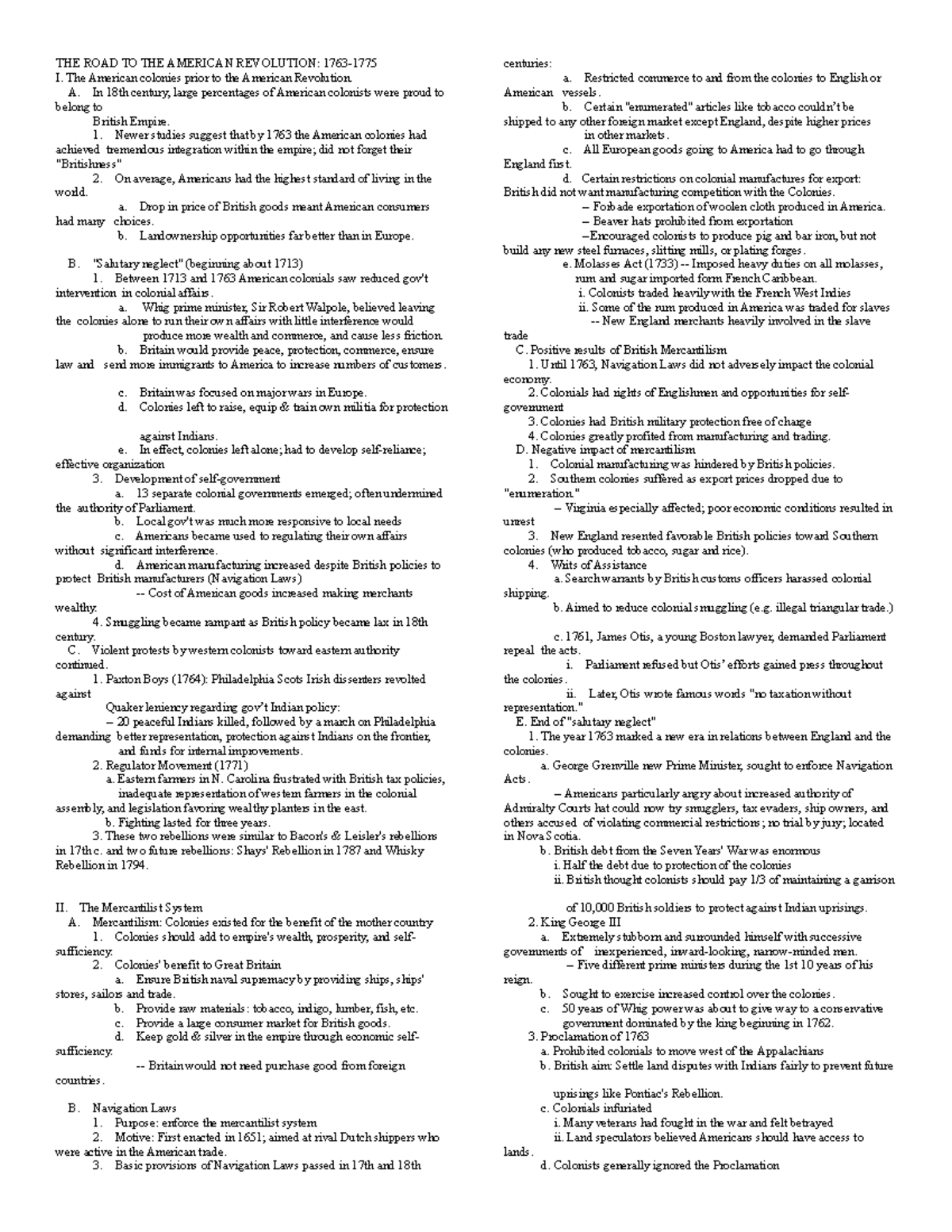 THE ROAD TO THE American Revolution and war notes - THE ROAD TO THE ...