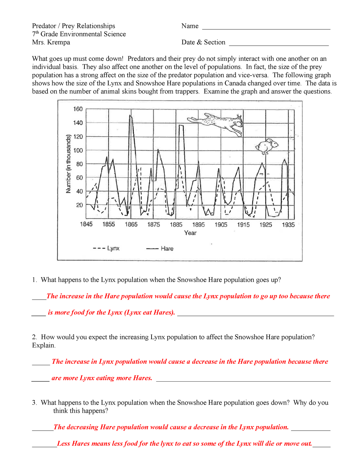 Predator prey ws answers - Predator / Prey Relationships Name 21 In Population Ecology Graph Worksheet
