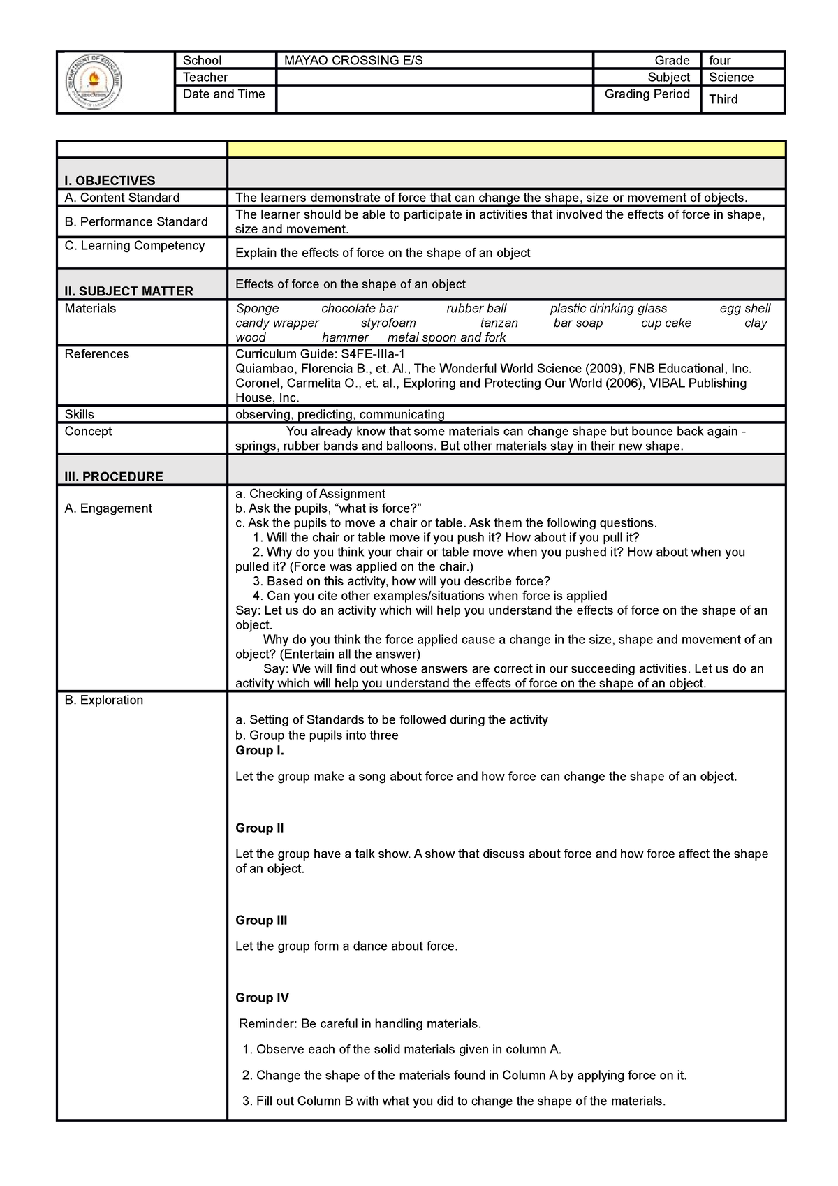 Lesson-44-45 - 5es Approach Lesson Plan In Science 4 - School Mayao 