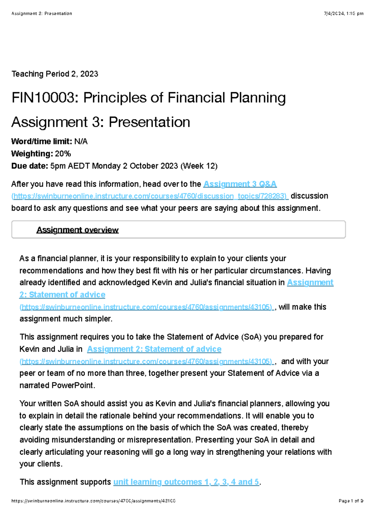 principles of financial planning assignment quizlet