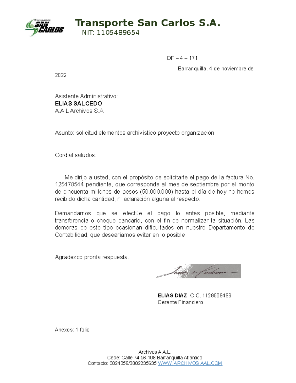 Carta De Solicitud - Semibloque 1lista - Transporte San Carlos S. NIT ...