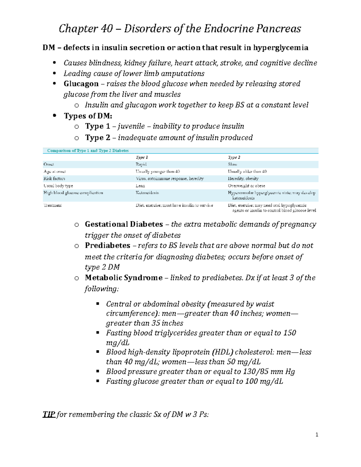Ch 40 endo Notes Nursing Care of Patients With Disorders of the