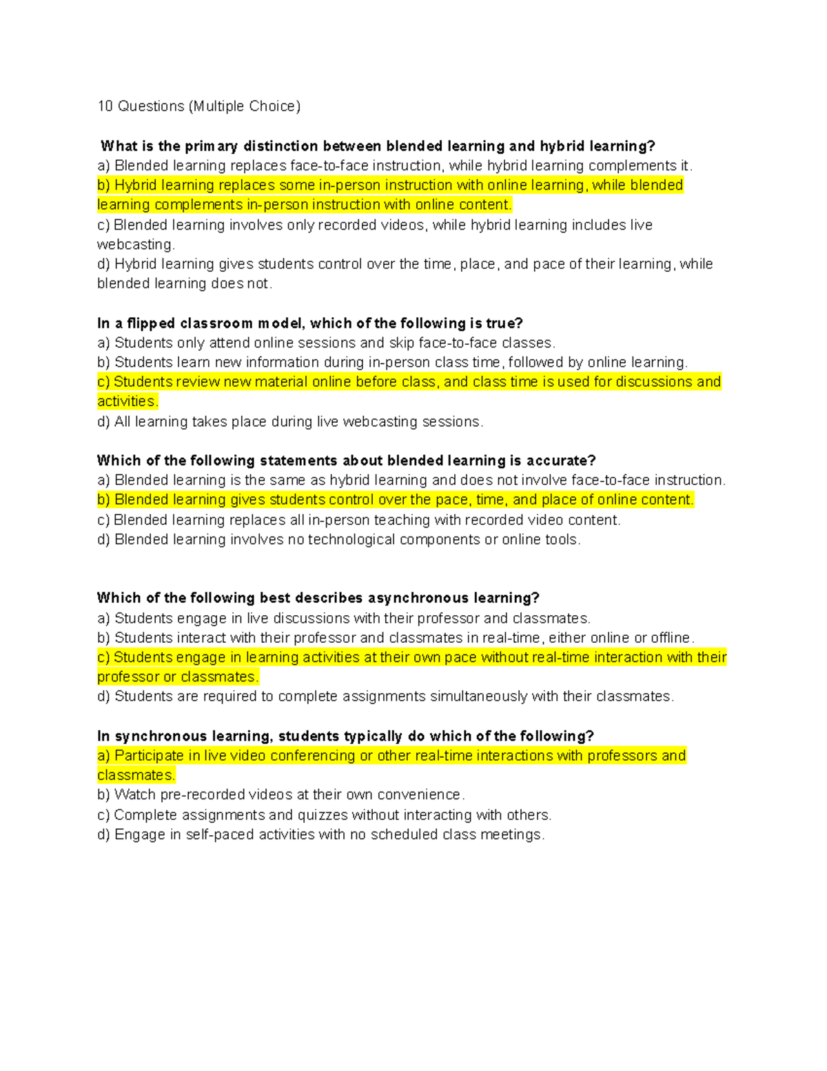 10 Questions (Multiple Choice) - 10 Questions (Multiple Choice) What is ...