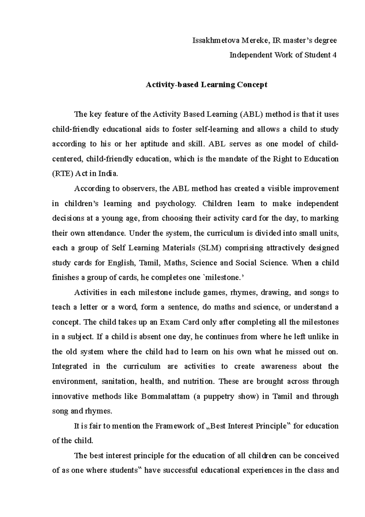 Activity-based Learning Concept - ABL serves as one model of ...